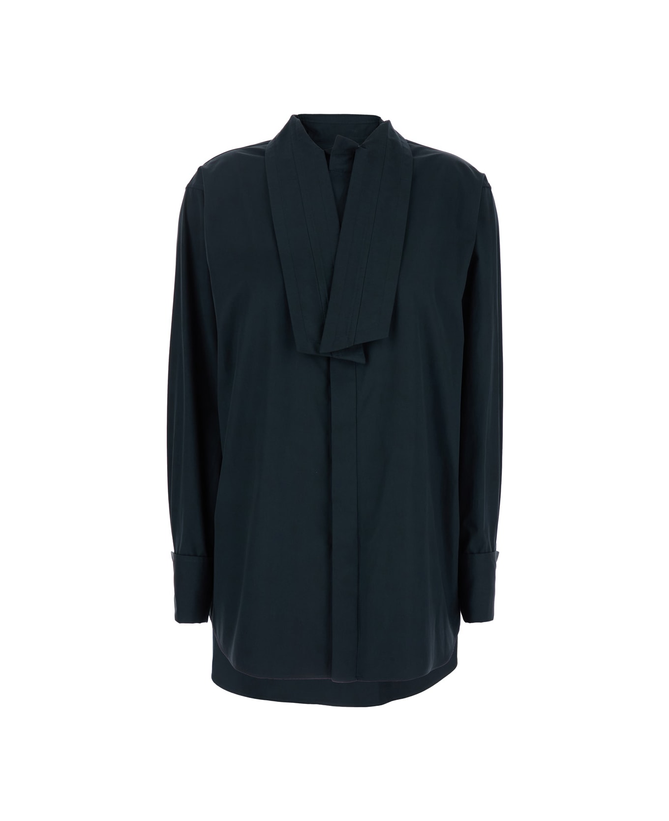 Phoebe Philo Black Shirt With Tie Neck In Cotton Woman - Blu