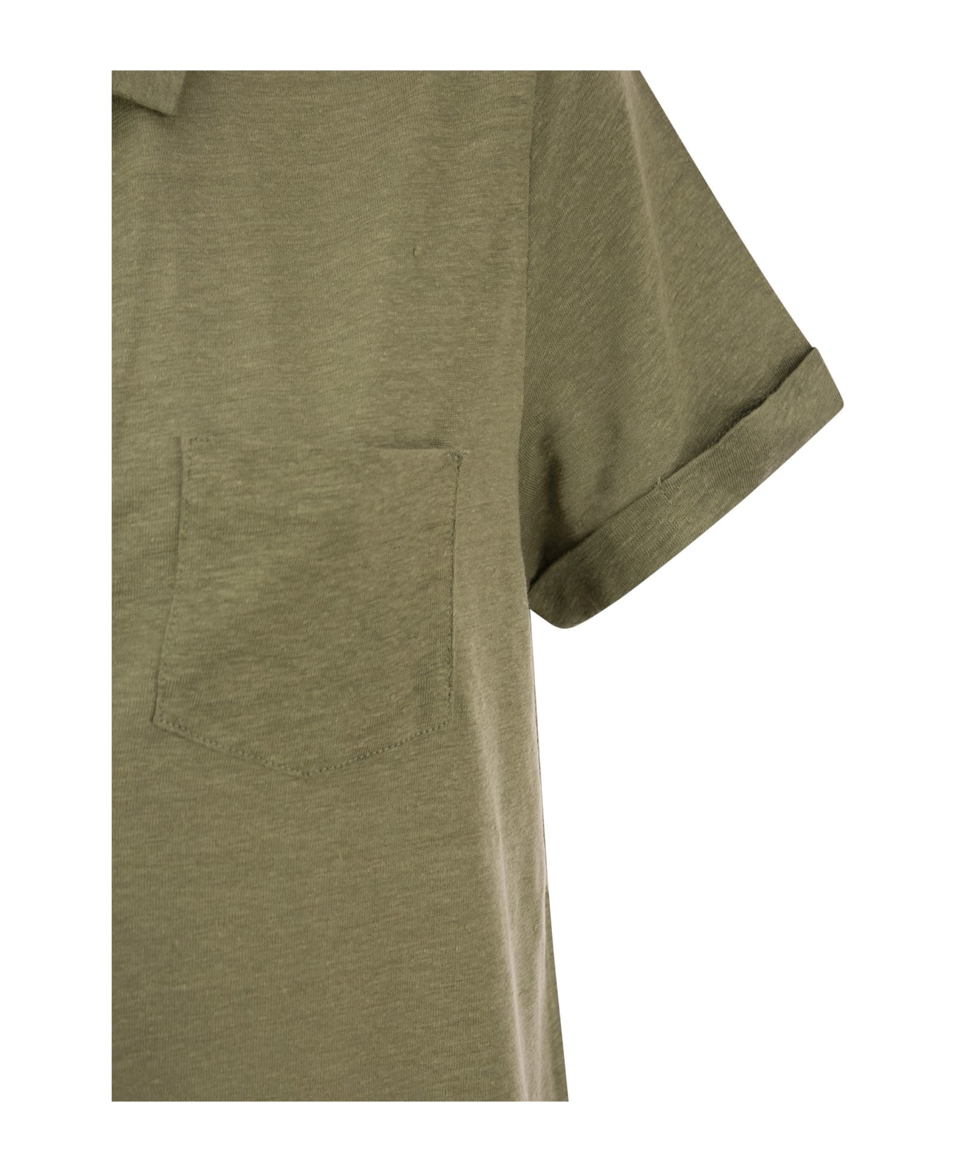 Majestic Filatures Short-sleeved Linen Polo Shirt - Khaki