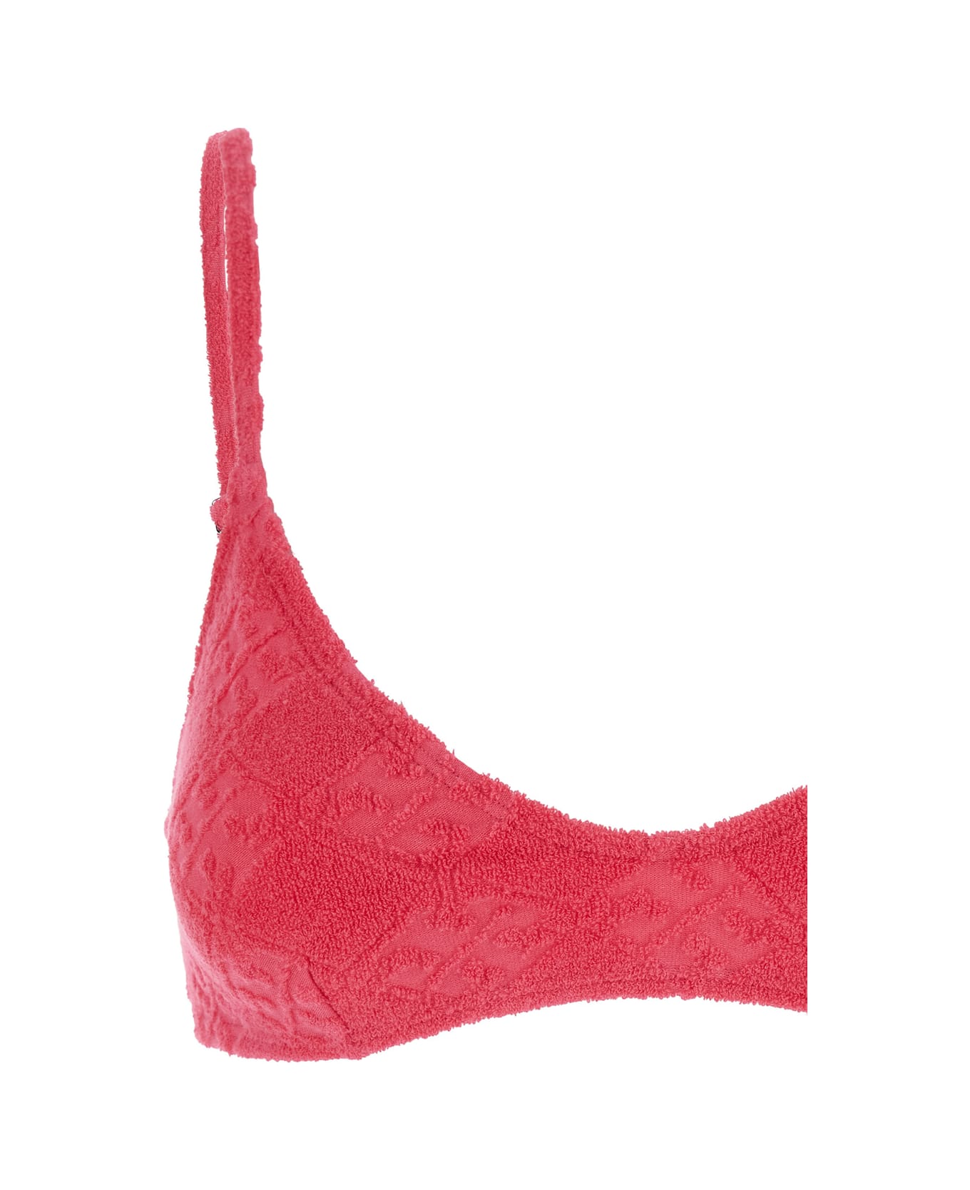 Tory Burch 
terry
 Pink Bikini Top With Adjustable Spaghetti Straps And All-over Logo Embroidery In Cotton Blend Stretch Woman - Pink