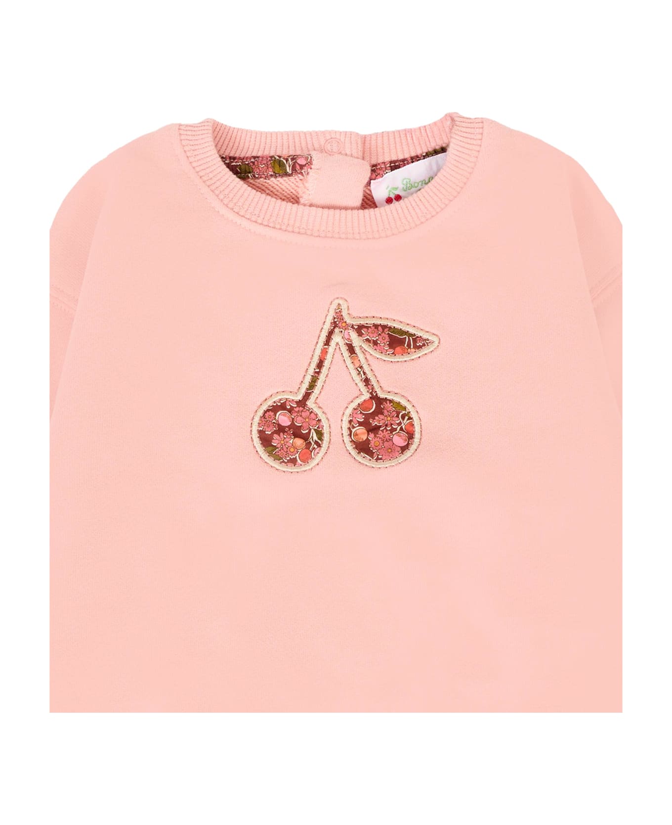 Bonpoint Pink Sweatshirt For Baby Girl With Cherries - Pink