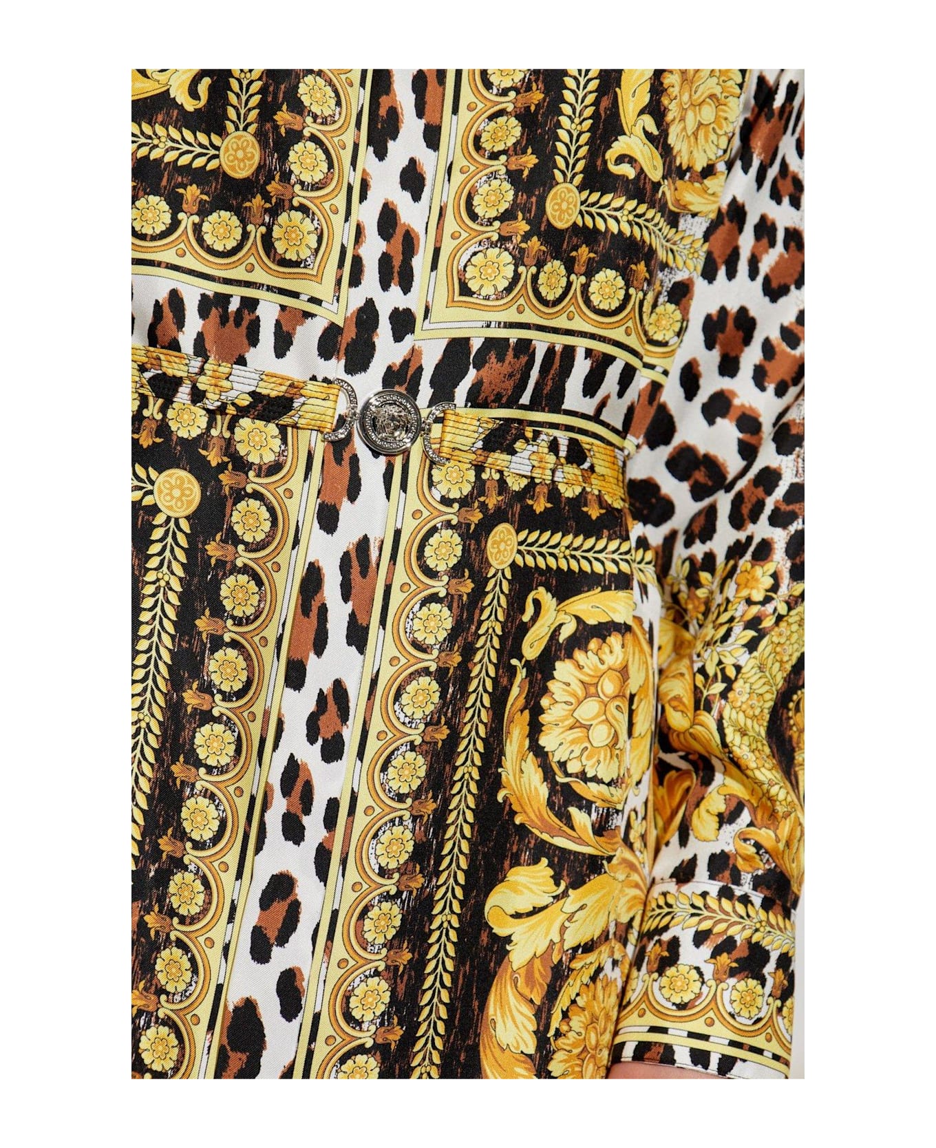 Versace Wild Barocco Foulard Long-sleeved Shirt Dress - Golden