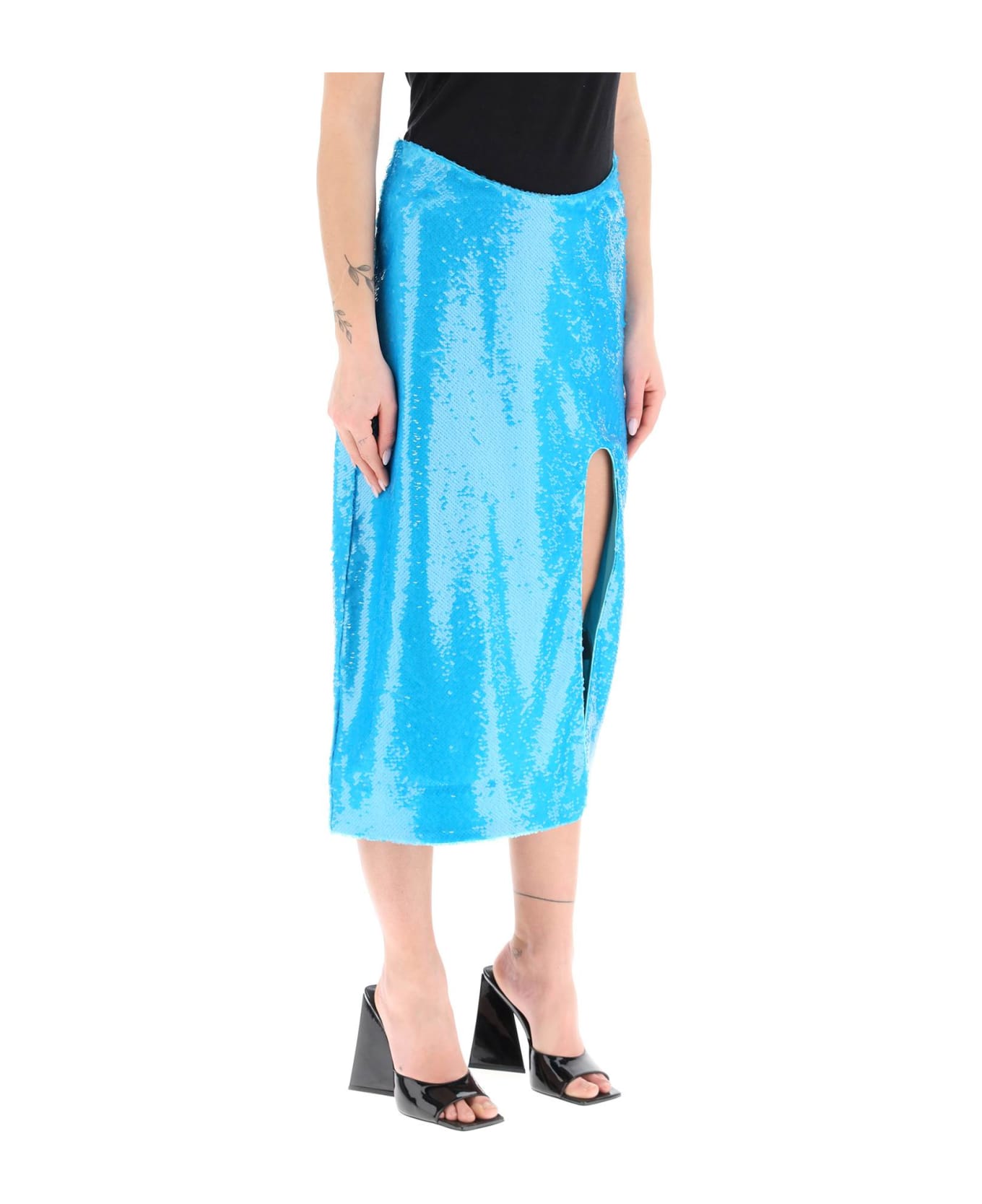 Ganni Sequined Midi Skirt - BLUE CURACAO (Light blue) スカート