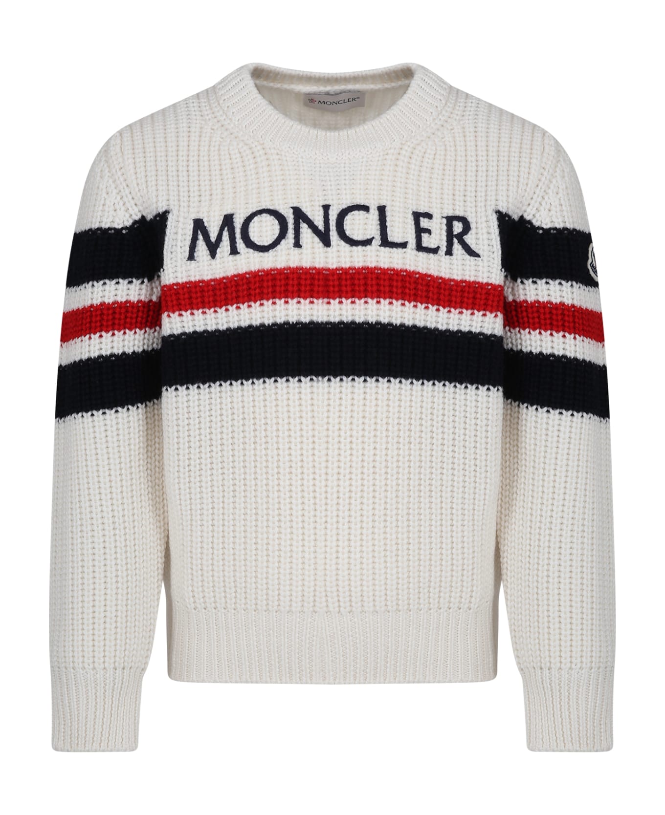 Moncler Ivory Sweater For Boy With Logo - Ivory