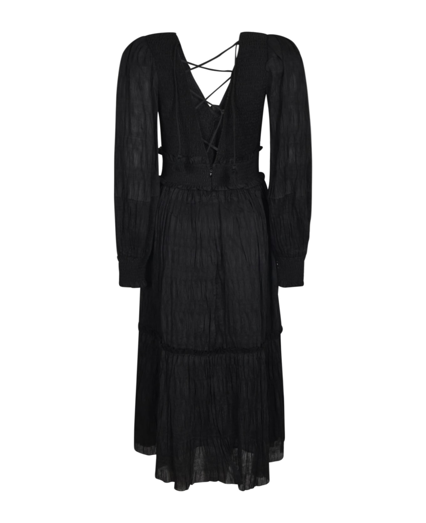 Sea Ruffled Long-sleeved Dress - Black