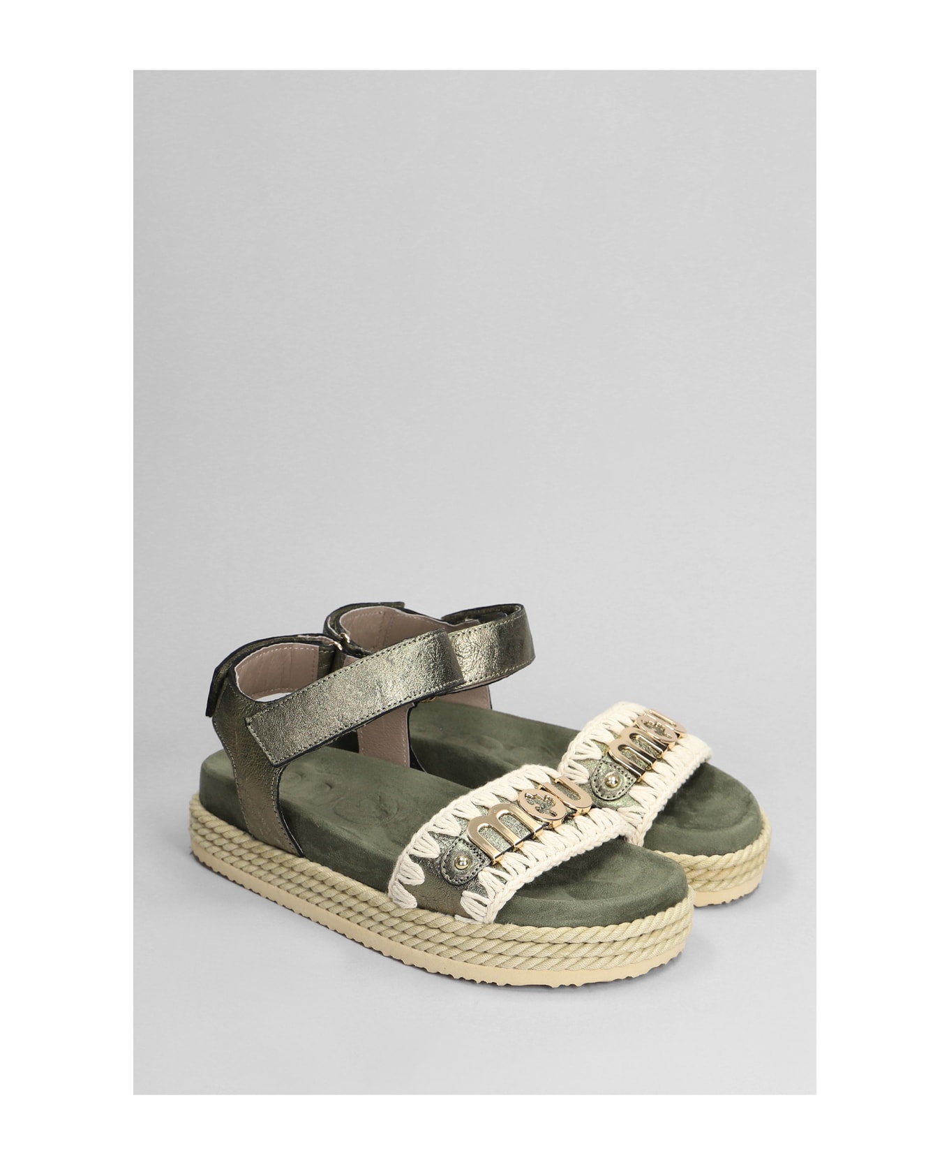 Mou Rope Bio Sandal Flats In Green Suede And Leather - green