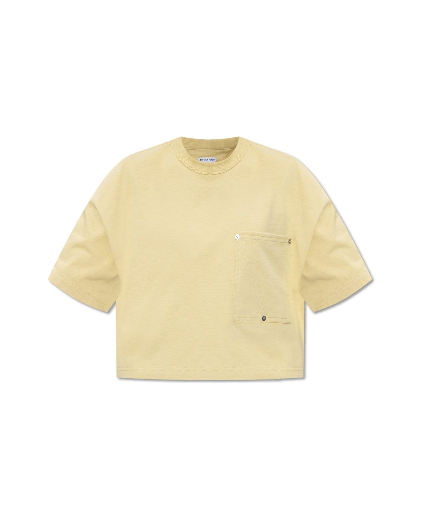 Bottega Veneta Pocket Detailed Cropped T-shirt - CREAM