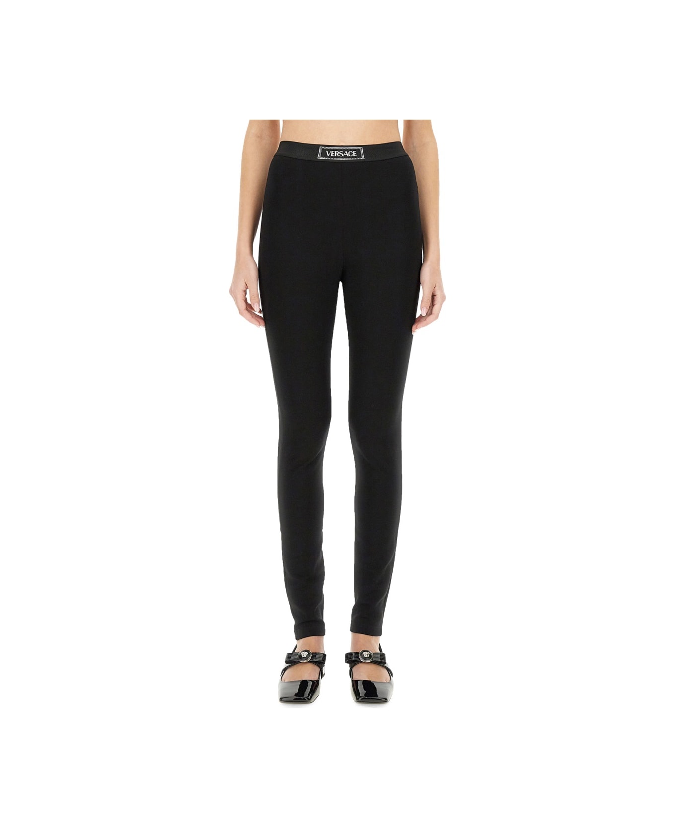 Versace Leggings With Logo - BLACK
