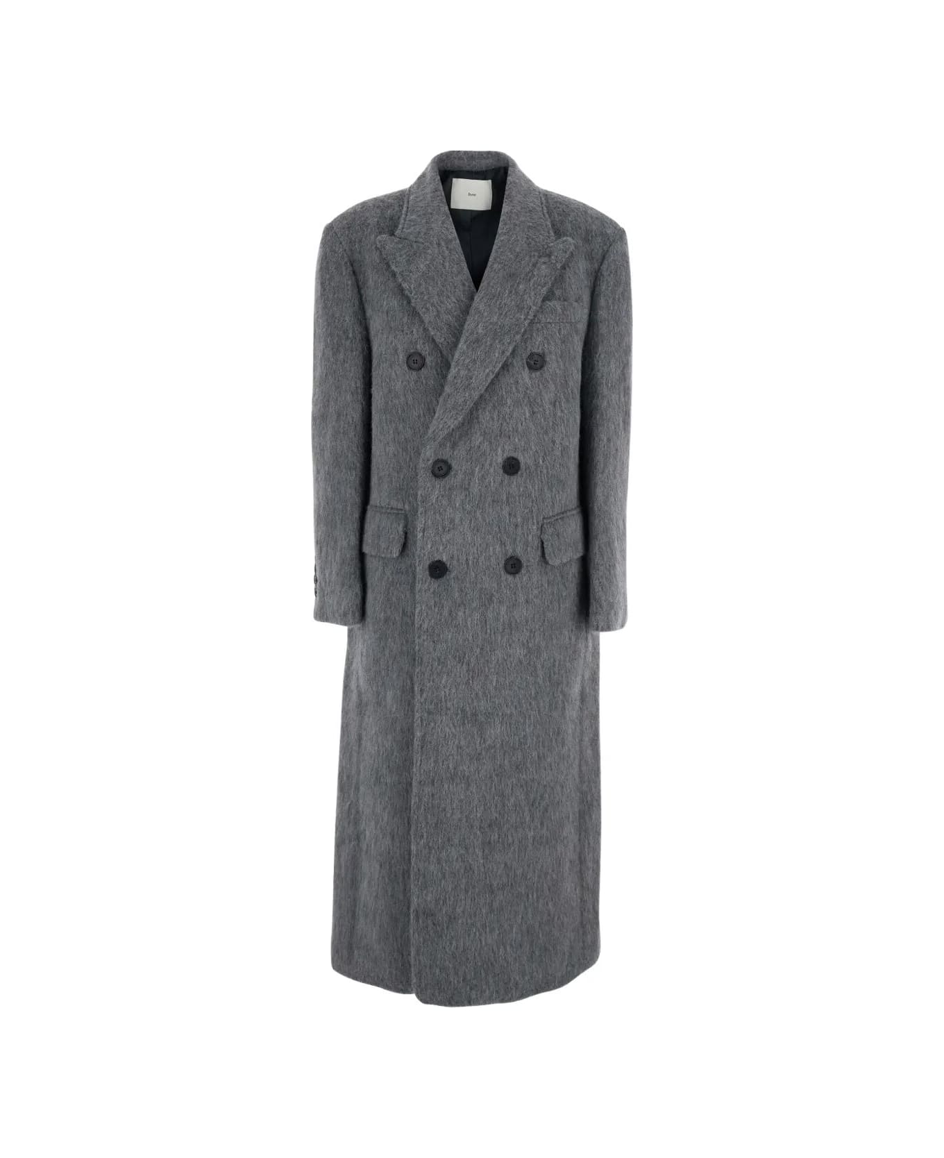 Dunst Double-breasted Hairly Wool Coat - Melange Grey Brushed