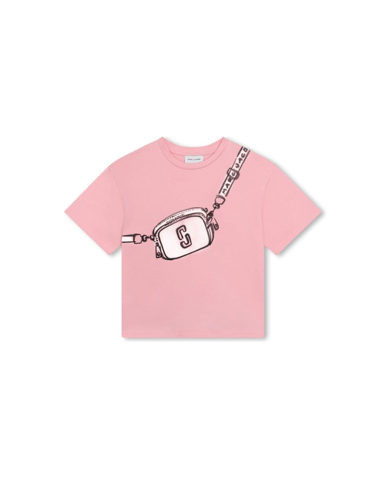 Marc Jacobs Pink T-shirt With Bag Print At The Front In Cotton Girl - Pink
