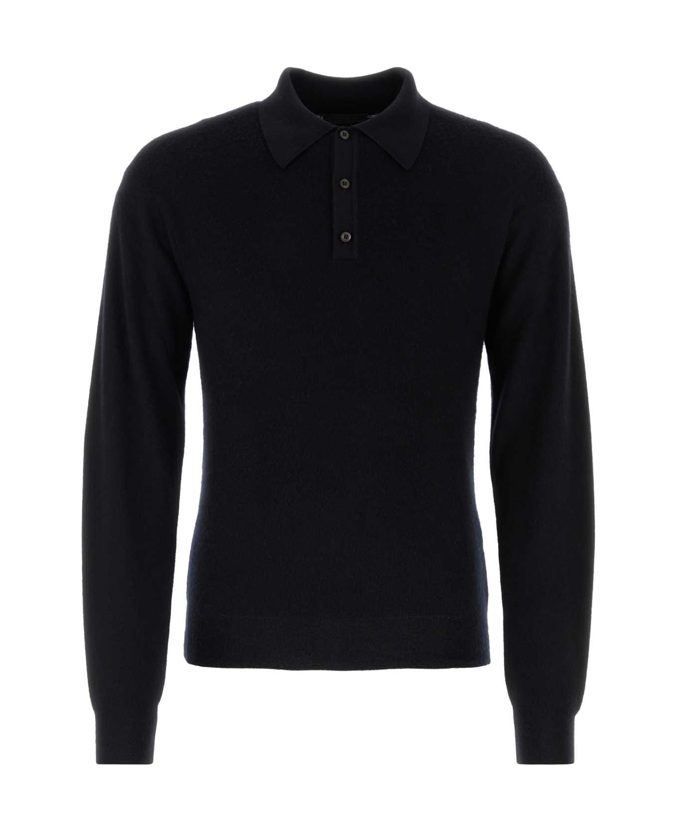 Prada Black Cashmere Blend Polo Shirt - NERO