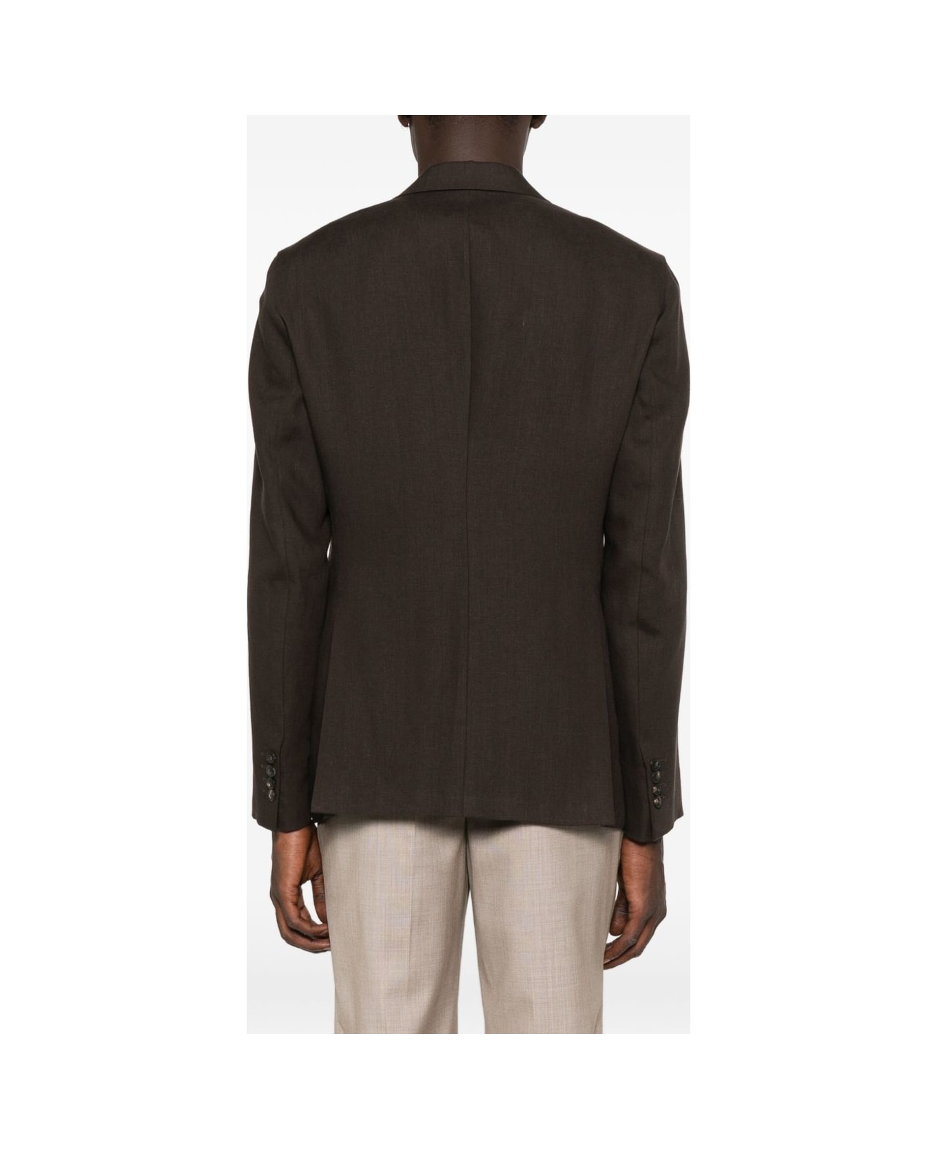 Emporio Armani Linen Single-breasted Jacket - Brown