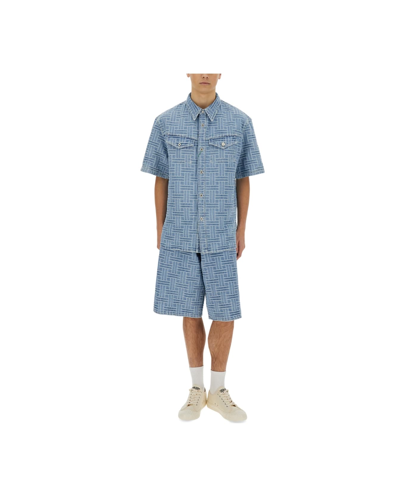 Kenzo Weave Straight Short - Db Bleached Blue Denim
