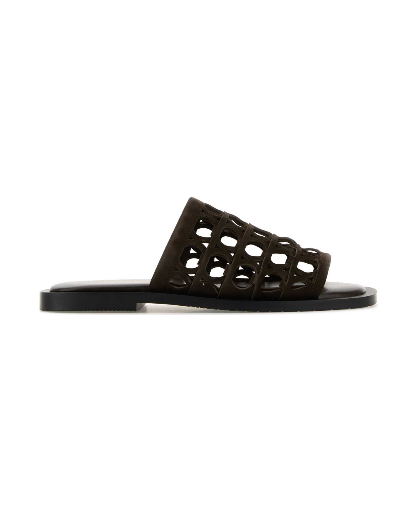 Ferragamo Dark Brown Suede Barbados Slippers - TMORO