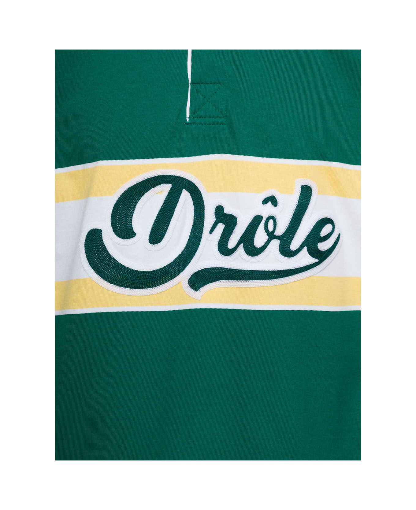 Drôle de Monsieur Green Long Sleeved Polo Shirt With Drole Print In Cotton Man - Green ポロシャツ