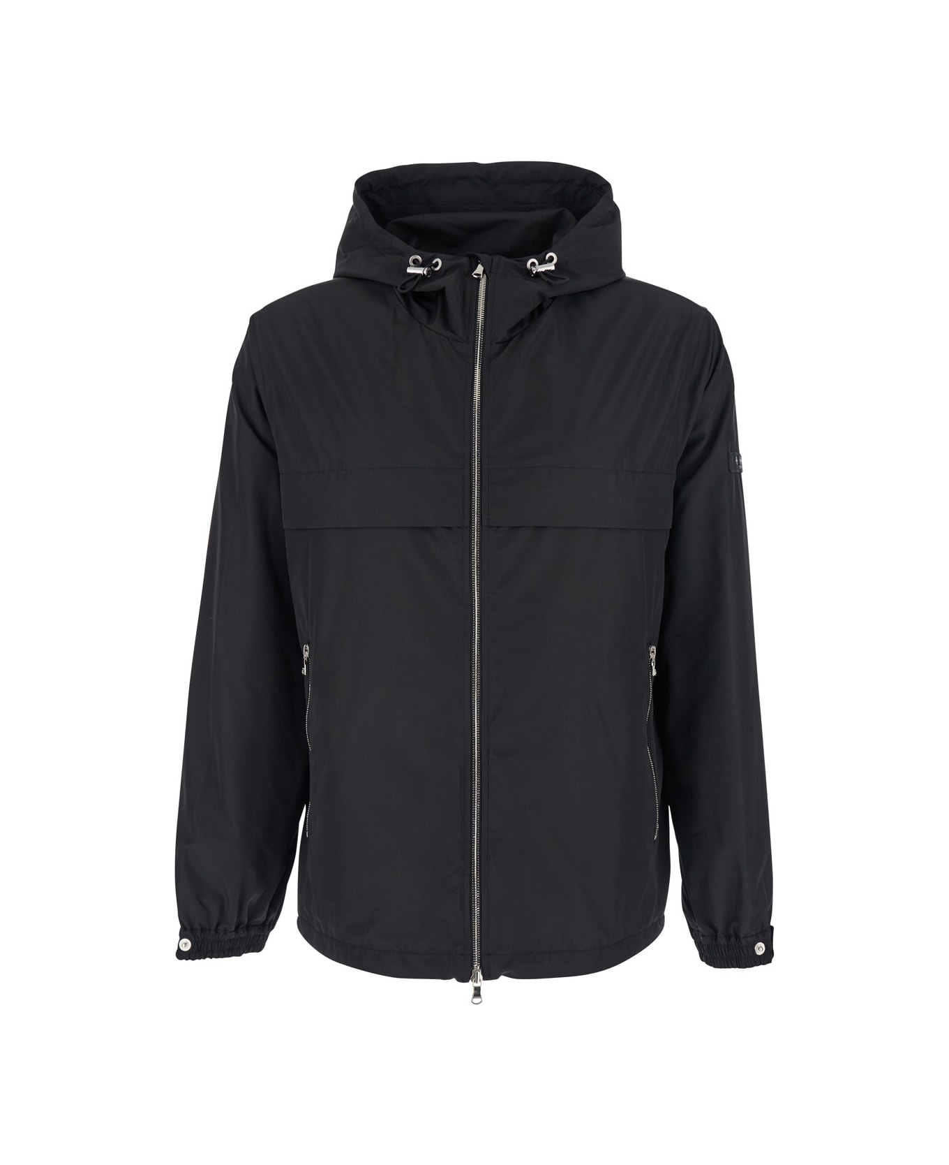 TATRAS Black Jacket With Drawstring Hood And Logo Patch On The Sleeve In Tech Fabric Man - Black