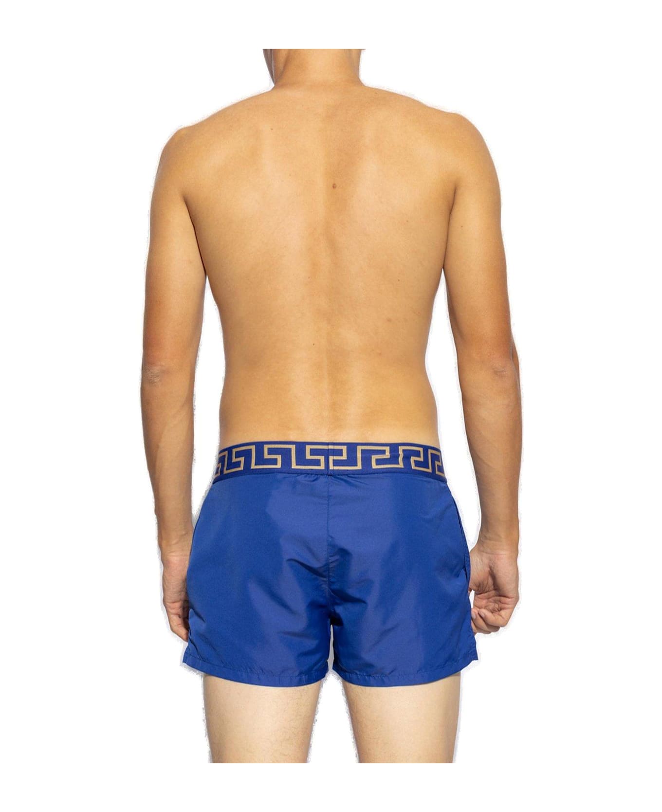 Versace Greca Border Elasticated Waistband Swim Shorts - BLUE