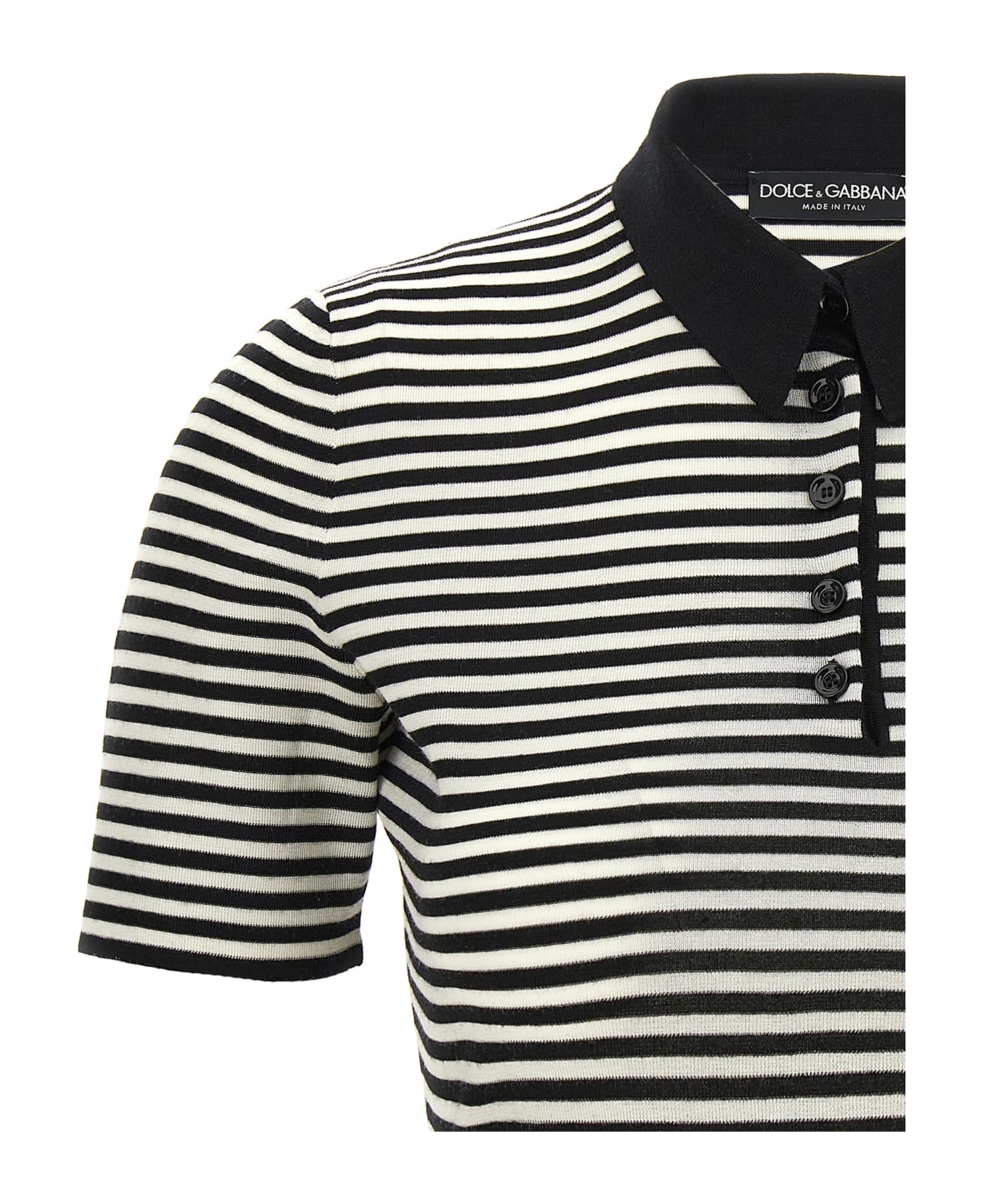 Dolce & Gabbana Striped Cropped Polo Shirt - White/Black ポロシャツ