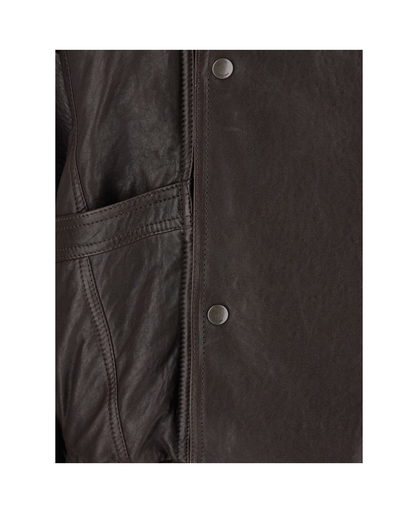 Saint Laurent Brown Bomber Jacket With Mandarin Collar And Elastic Waist In Leather Woman - Brown