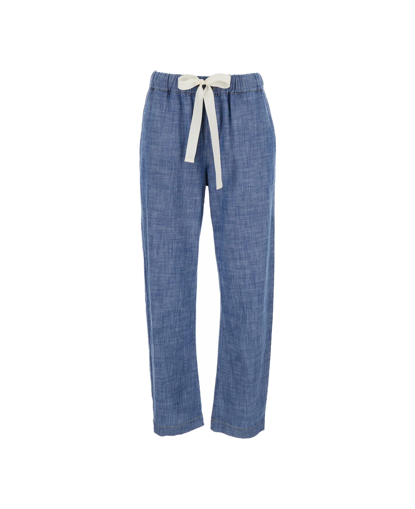 SEMICOUTURE Light Blue Pants With Contrasting Drawstring In Cotton Woman - Blu ボトムス