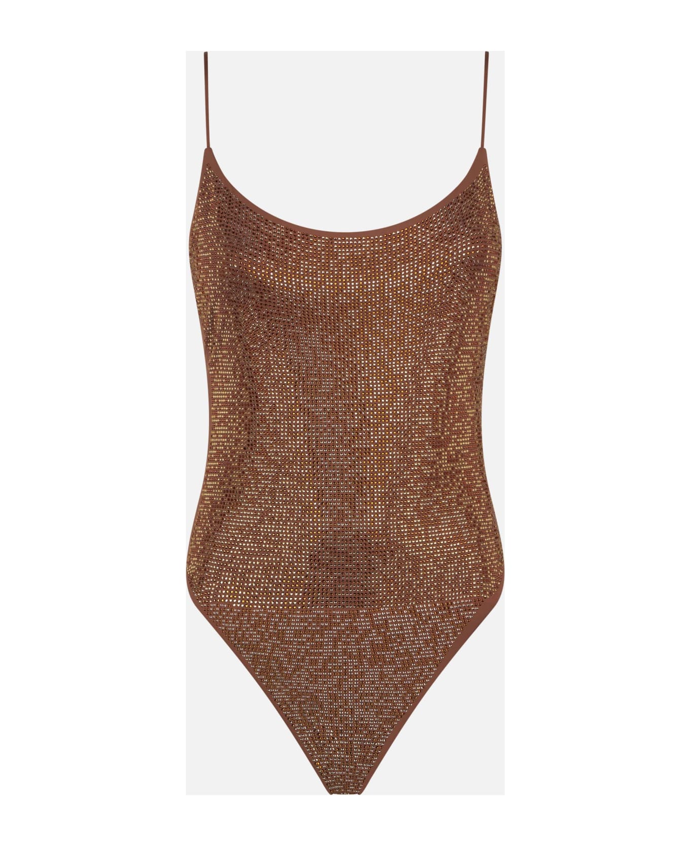 MC2 Saint Barth Woman One Piece Swimsuit With Brown Shades Rhinestones - BROWN