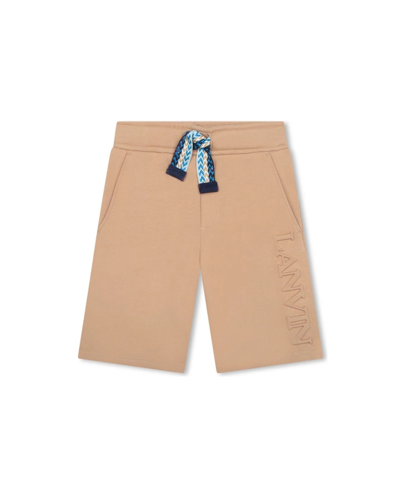 Lanvin Beige Shorts With Logo And "curb" Motif - Brown ボトムス