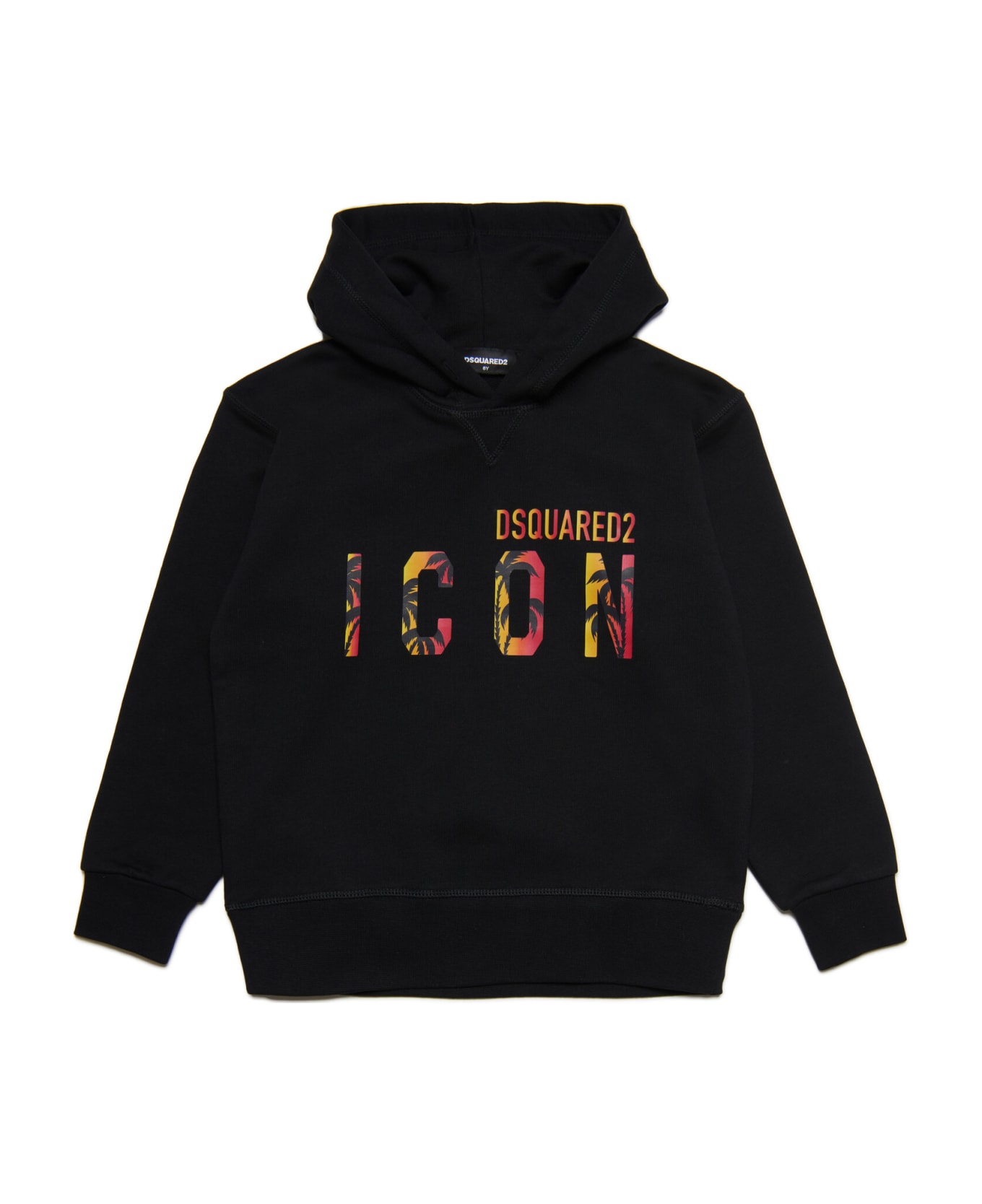 Dsquared2 D2s715u Slouch Fit-icon Sweat-shirt Dsquared Black Cotton Hooded Sweatshirt With Icon Sunset Logo - Black