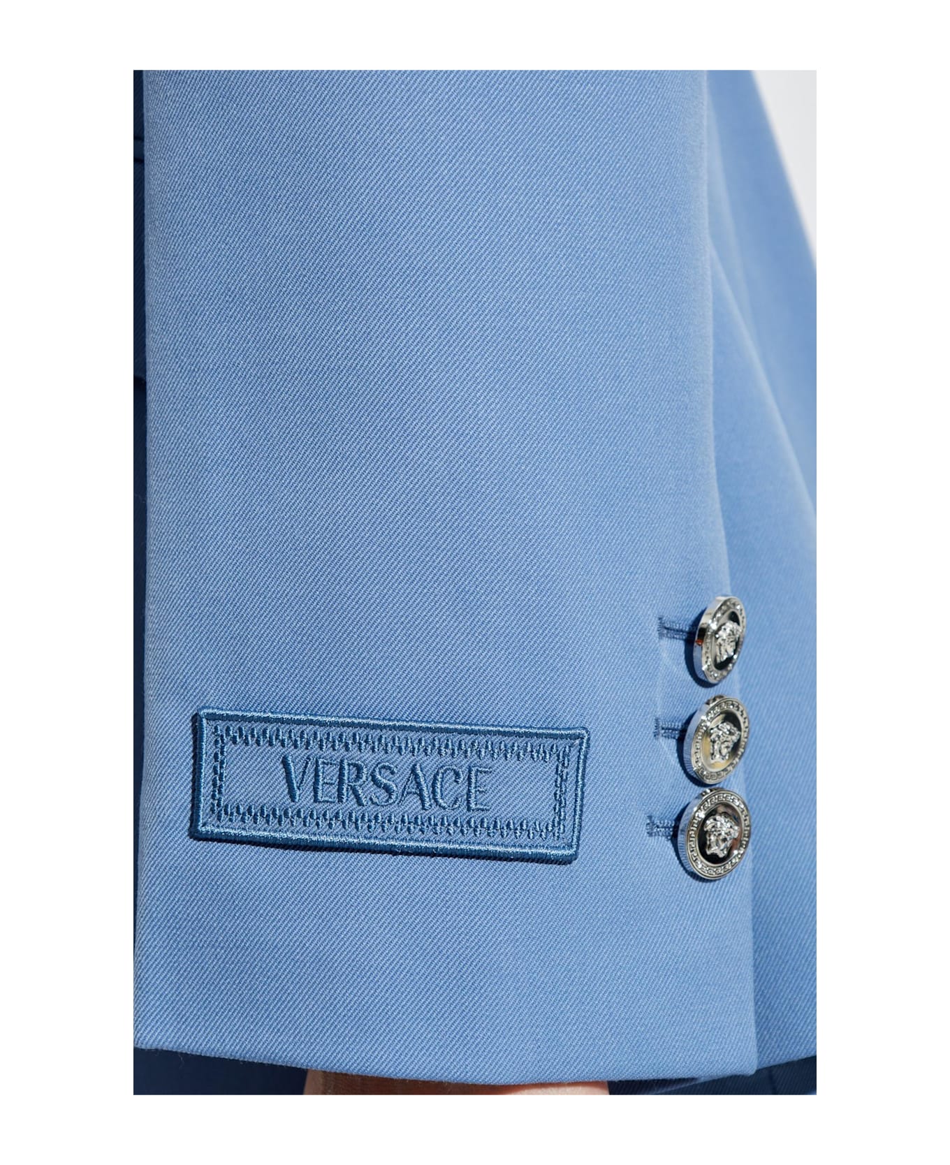 Versace Wool Blazer With Closed Lapels - Blue