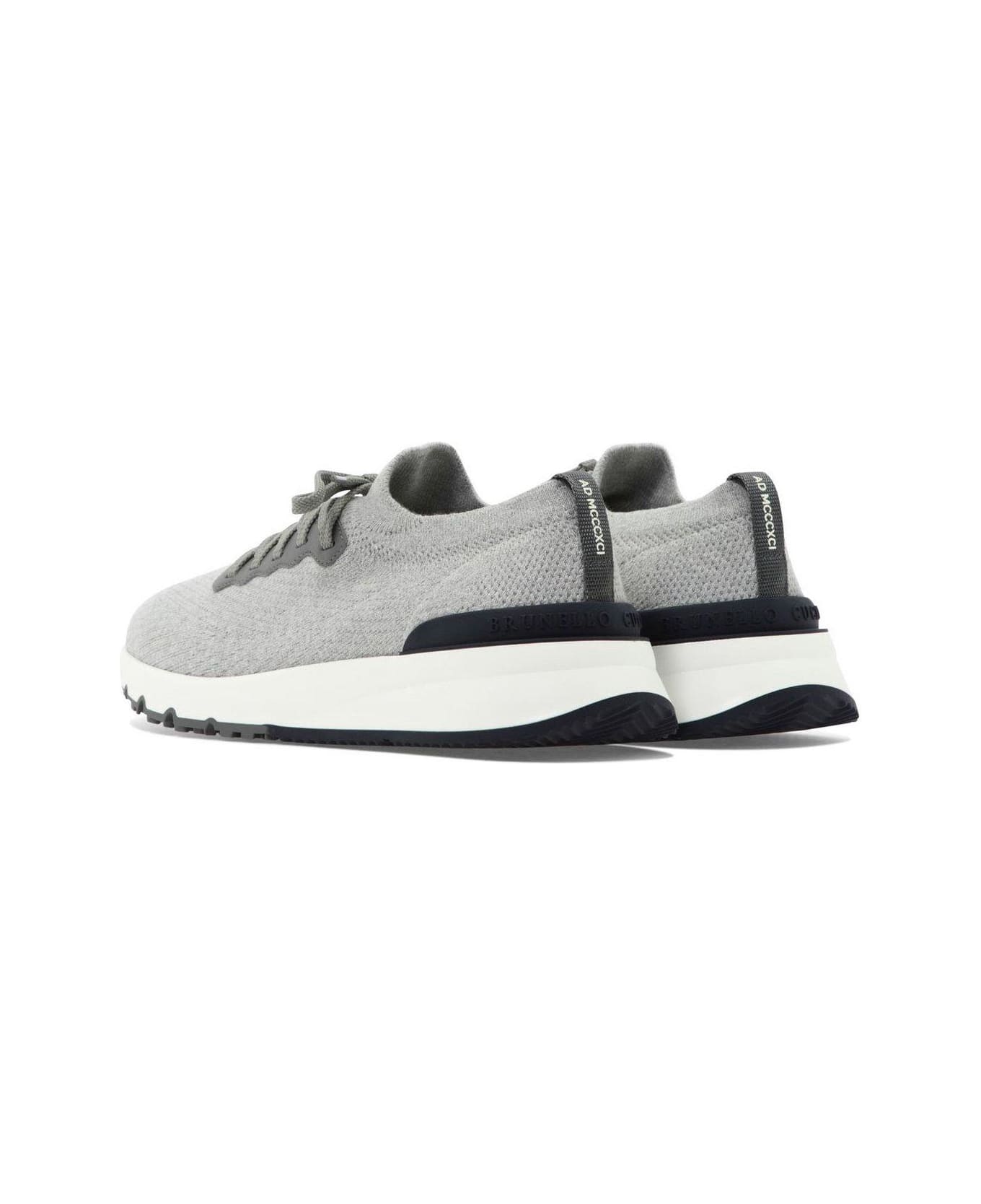Brunello Cucinelli Knitted Lace-up Sneakers - GREY