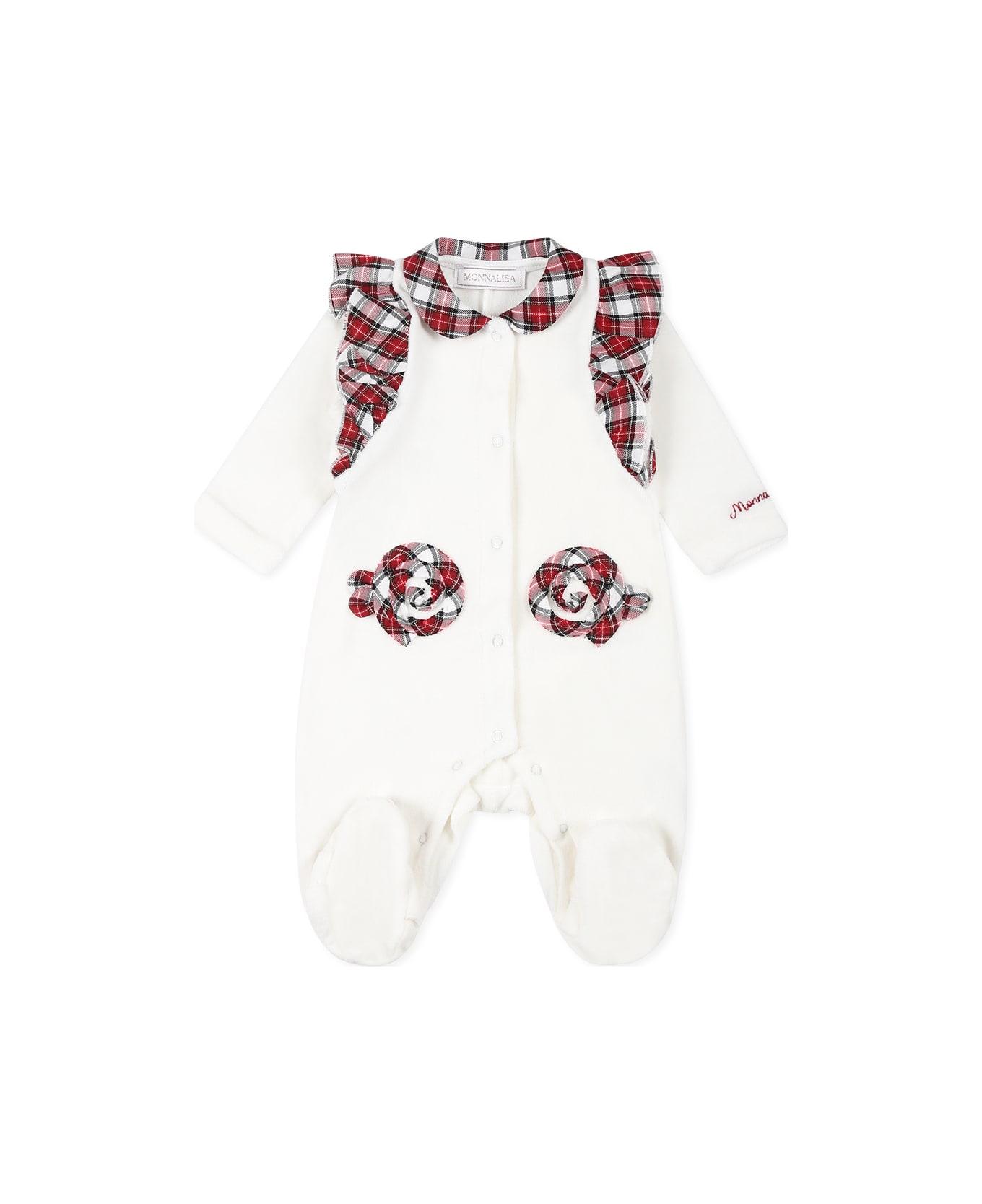 Monnalisa White Babygrow For Baby Girl With Logo - Ivory ボディスーツ＆セットアップ