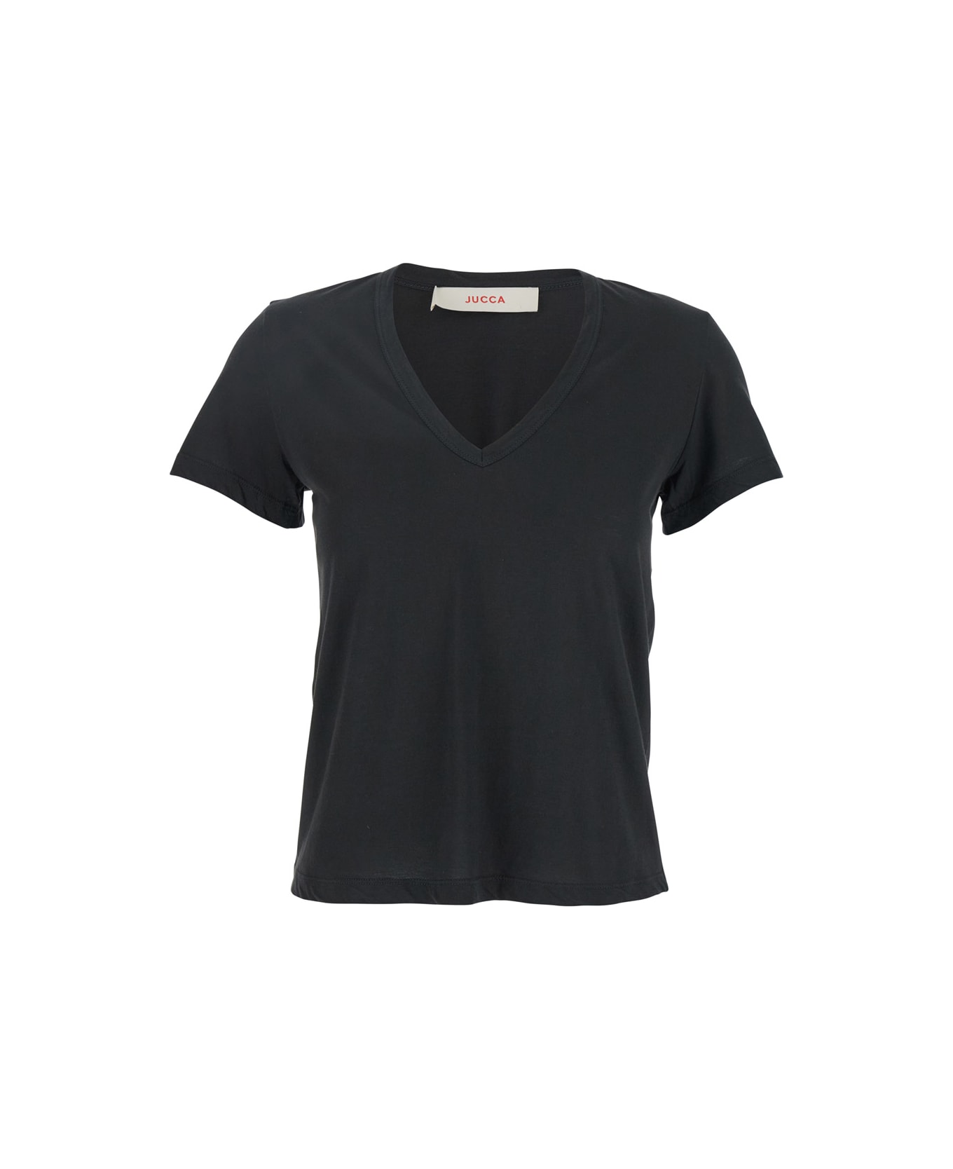 Jucca Black T-shirt With Wide V-neck And Short Sleeves In Cotton Woman - Black