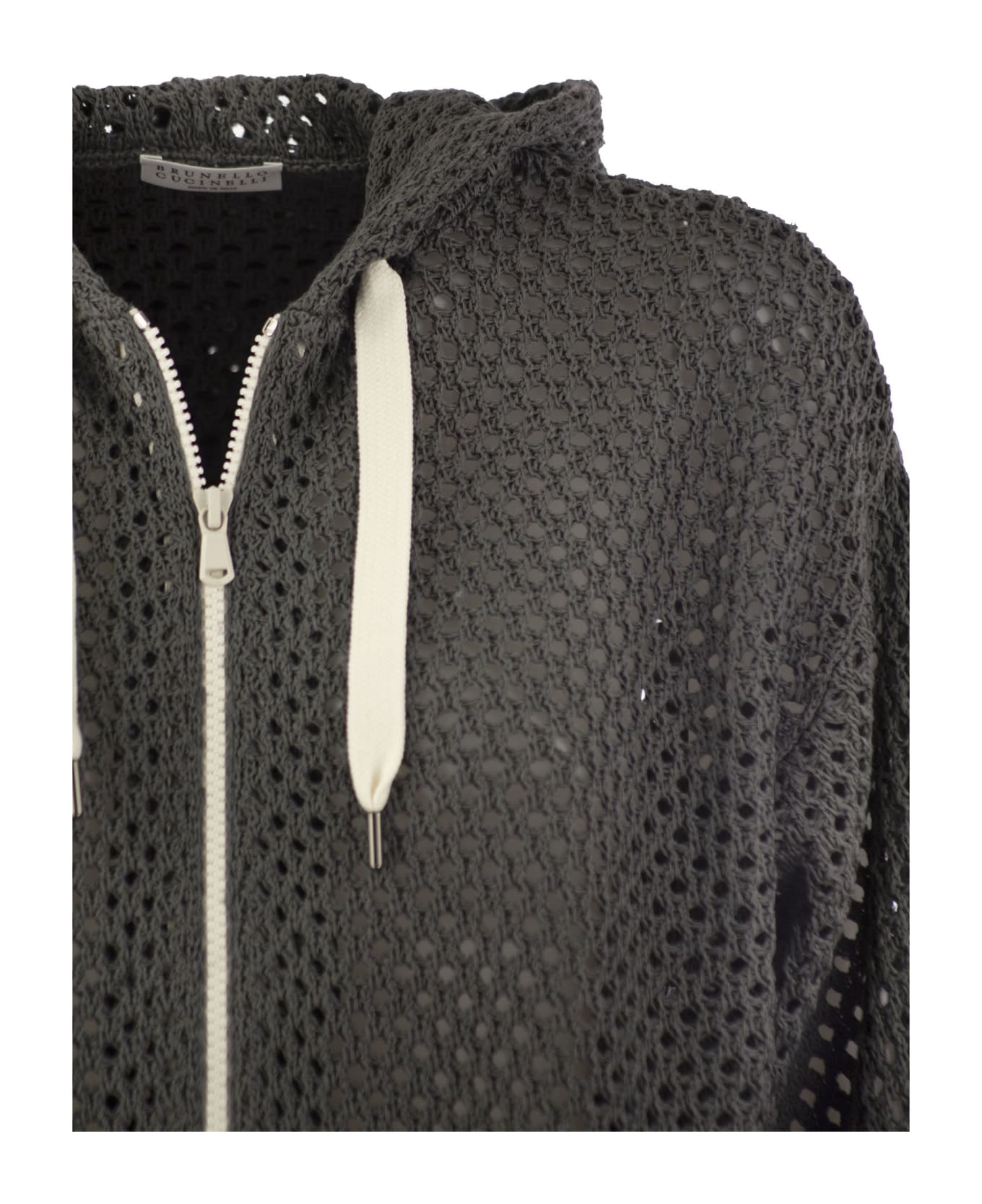 Brunello Cucinelli Dazzling Net Cotton Zip Hoodie - Dark Grey ジャケット