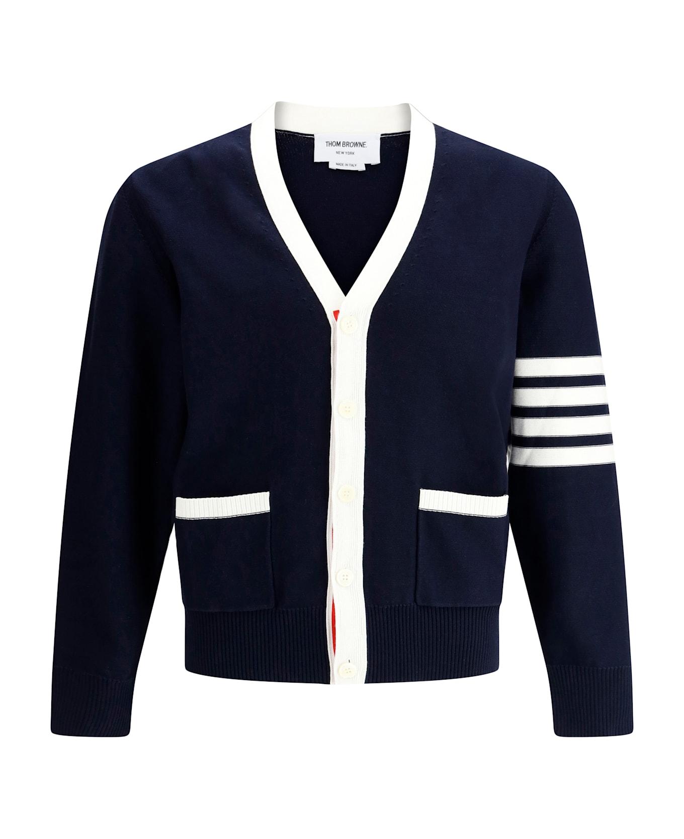 Thom Browne Cardigan With Iconic Stripes - Navy