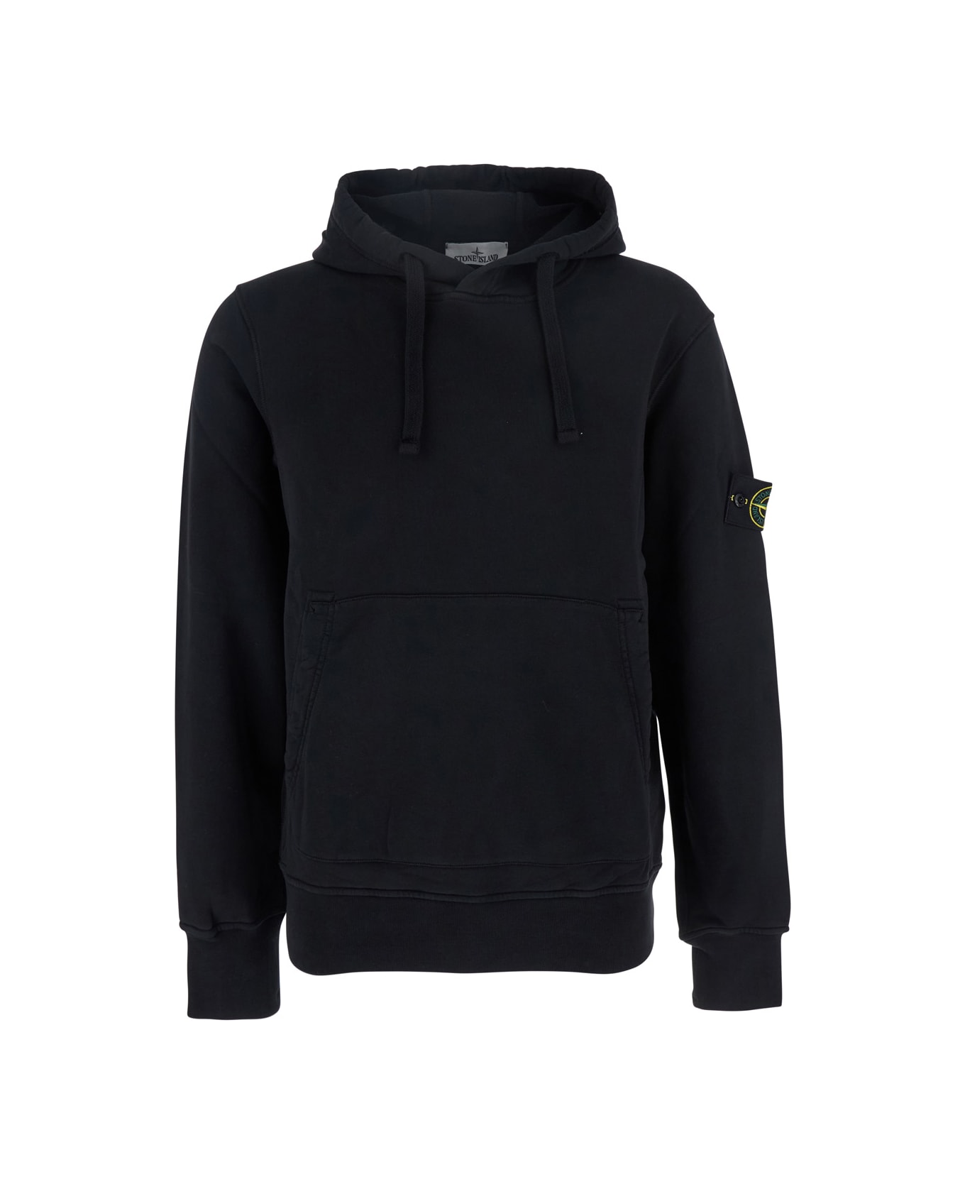 Stone Island Black Hoodie With Fixed Hood And Logo Patch On The Sleeve In Cotton Man - Black