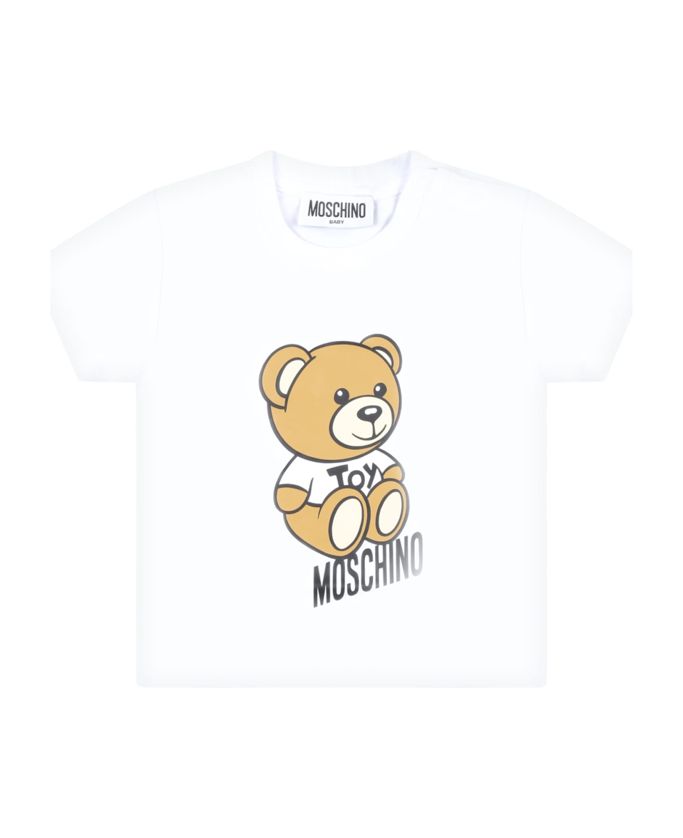 Moschino White T-shirt For Babykids With Teddy Bear And Black Logo - WHITE
