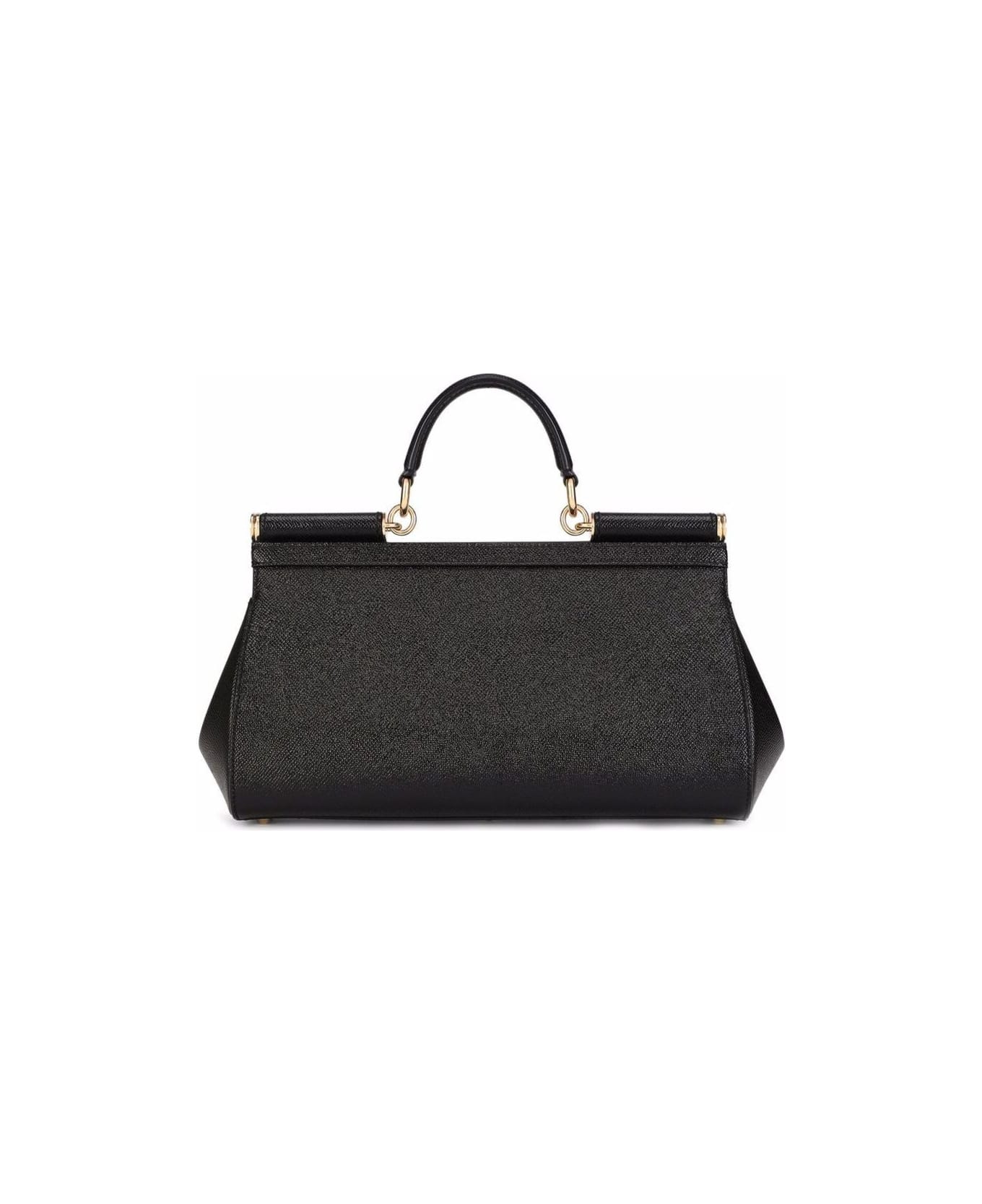 Dolce & Gabbana 'medium Sicily' Black Handbag With Branded Galvanic Plaque In Dauphine Leather Woman - Black