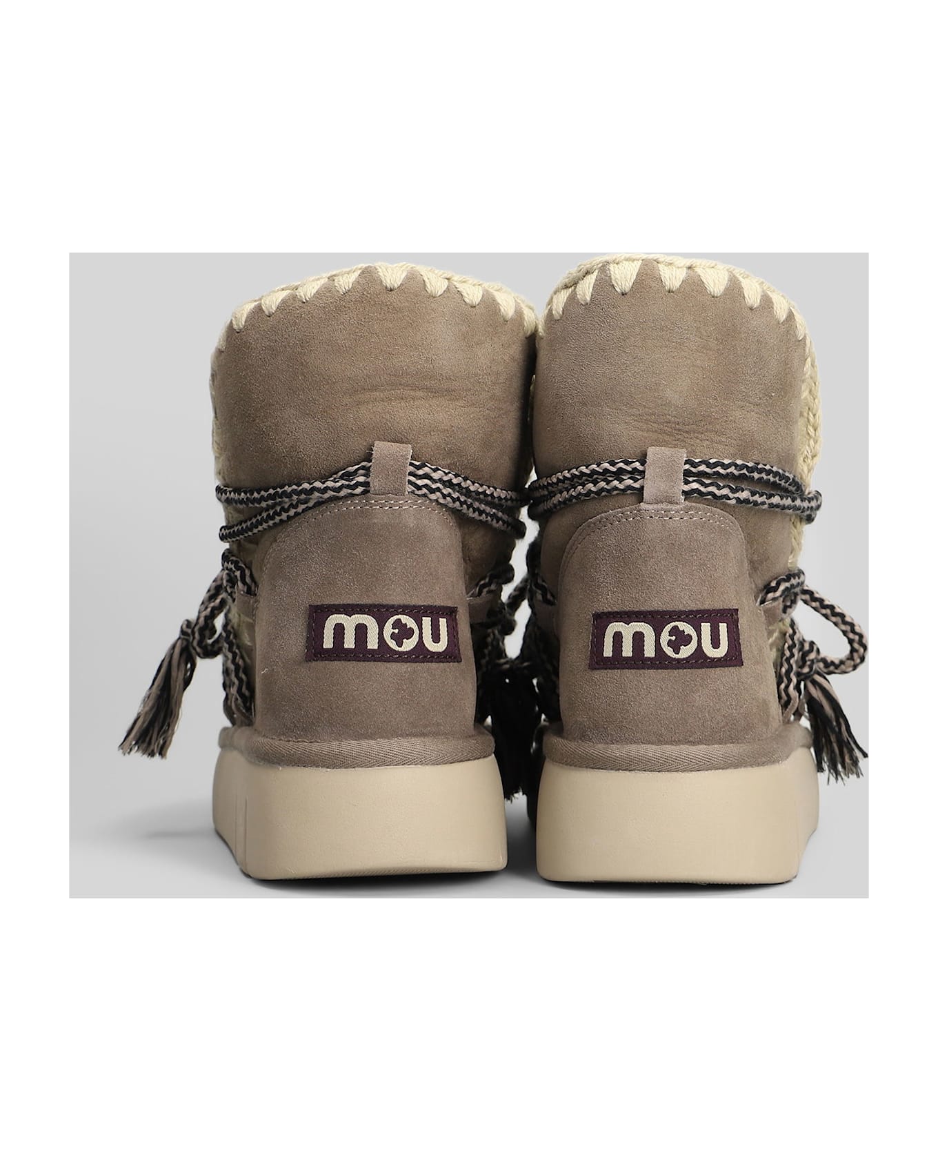 Mou Bounce Boot Scoubied High Heels Ankle Boots In Grey Suede - grey