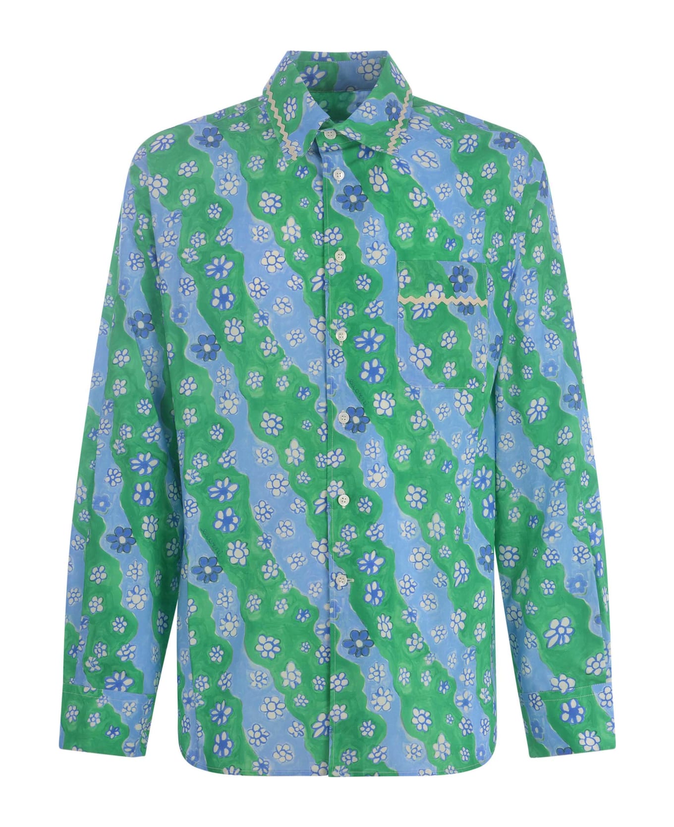Marni Shirt Marni "stripy Flower" In Cotton Poplin - Verde