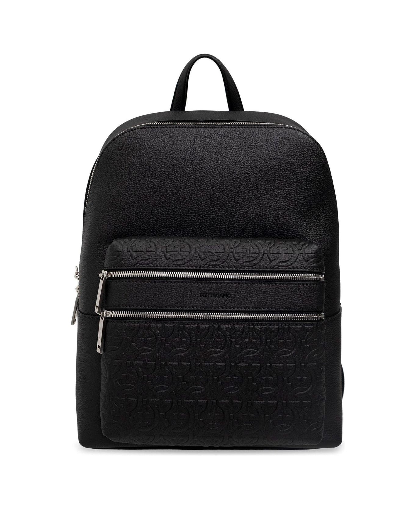 Ferragamo Logo-embossed Zipped Backpack - Black