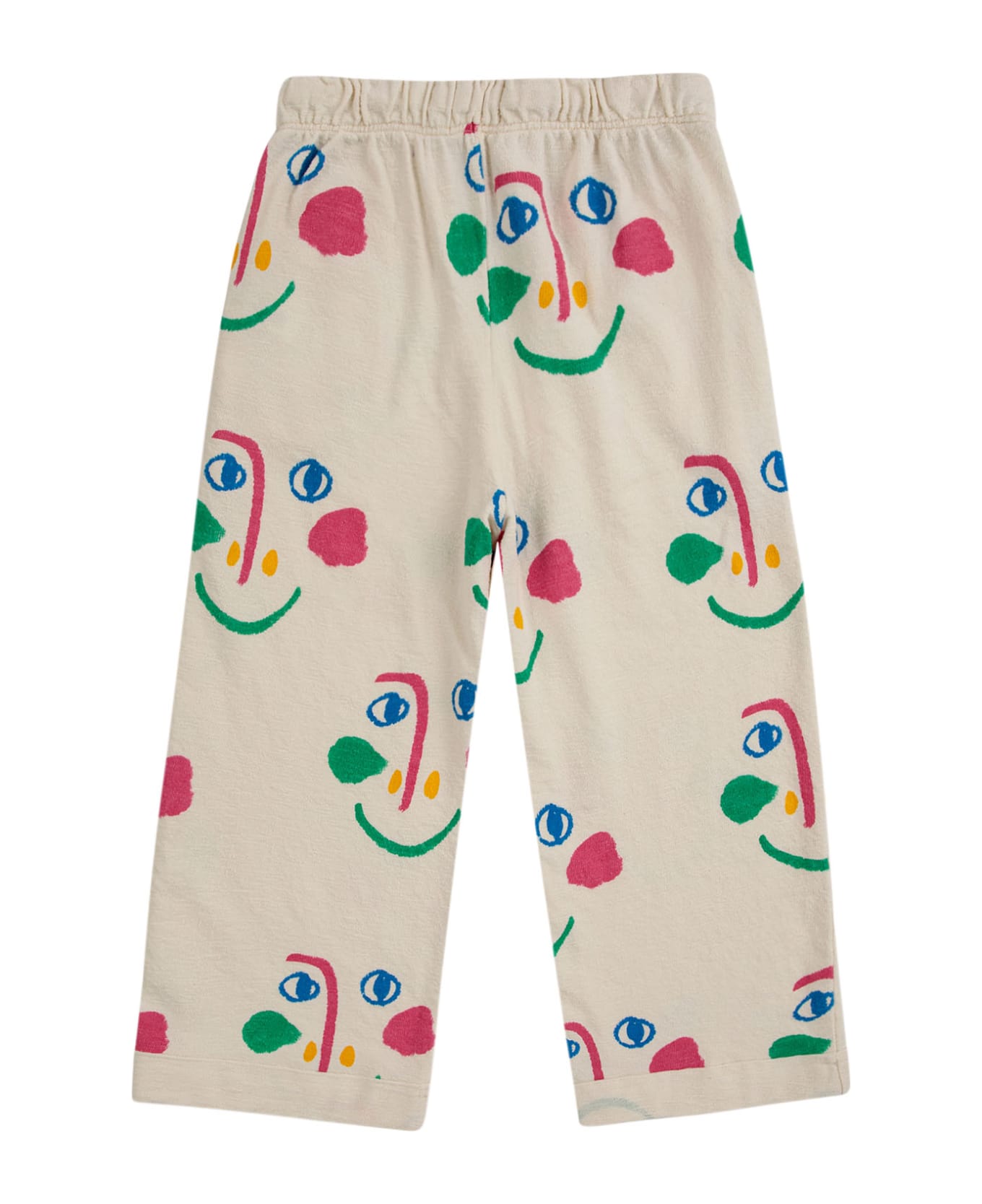 Bobo Choses White Trousers For Girl With All-over Multicolor Face Pattern - White ボトムス