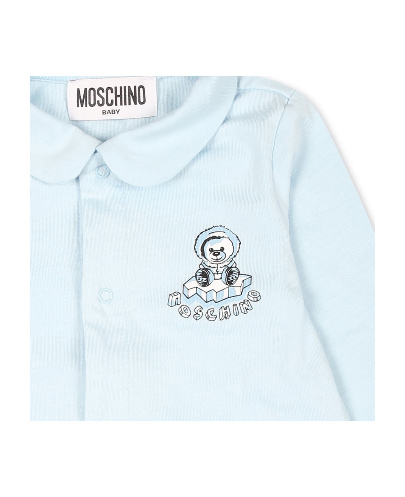 Moschino Light Blue Babygrow For Baby Boy With Teddy Bear - Light Blue