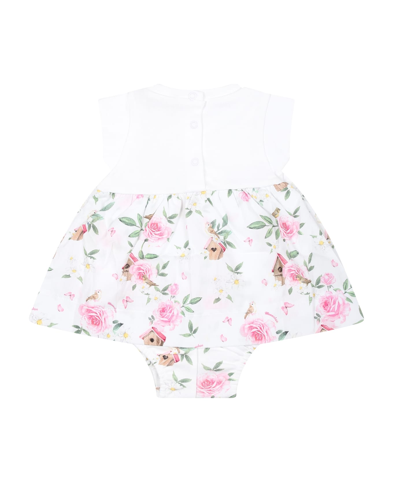 Monnalisa White Romper For Baby Girl With Flowers Print - White