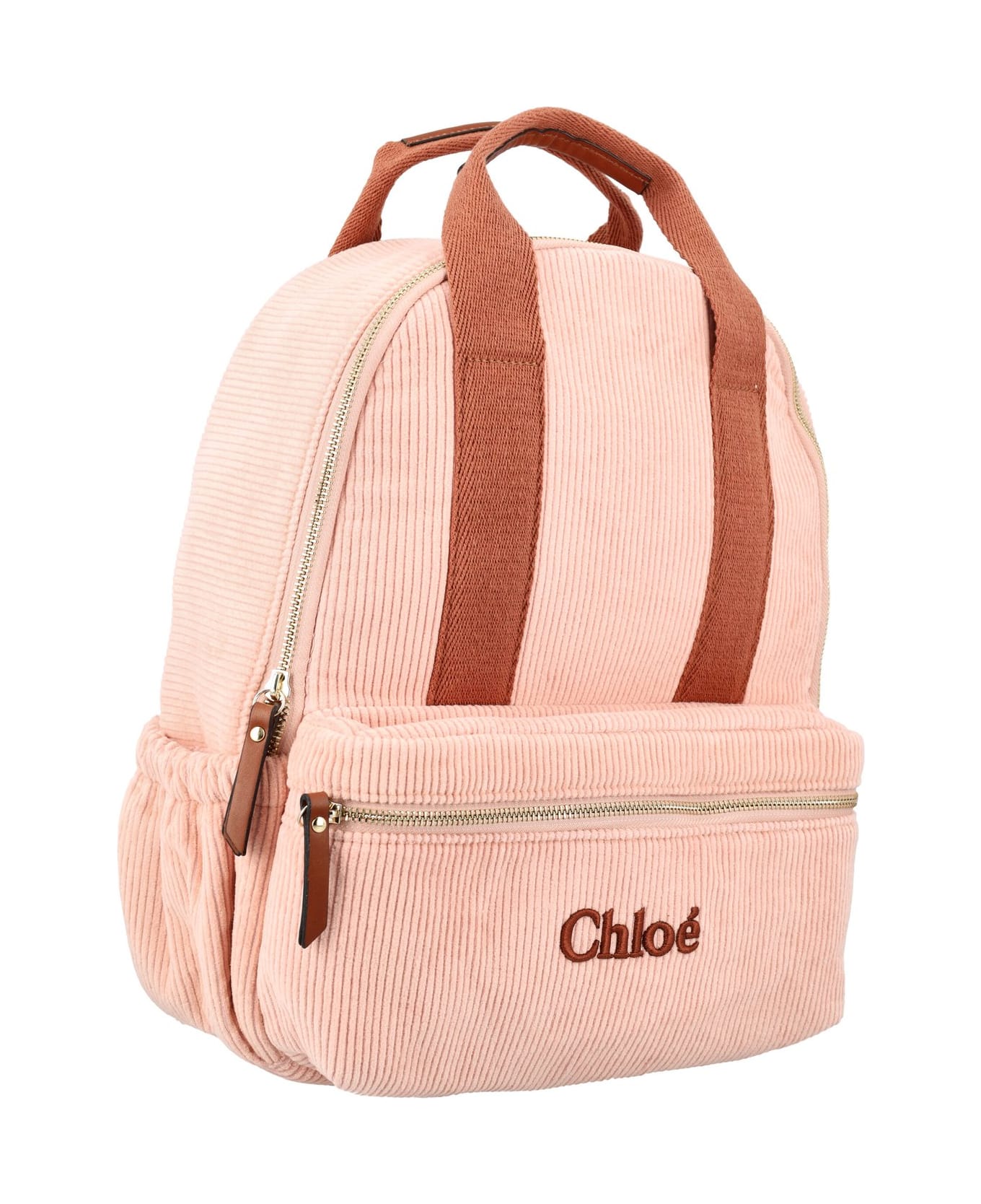 Chloé Logo Embroidered Corduroy Backpack - Rosa