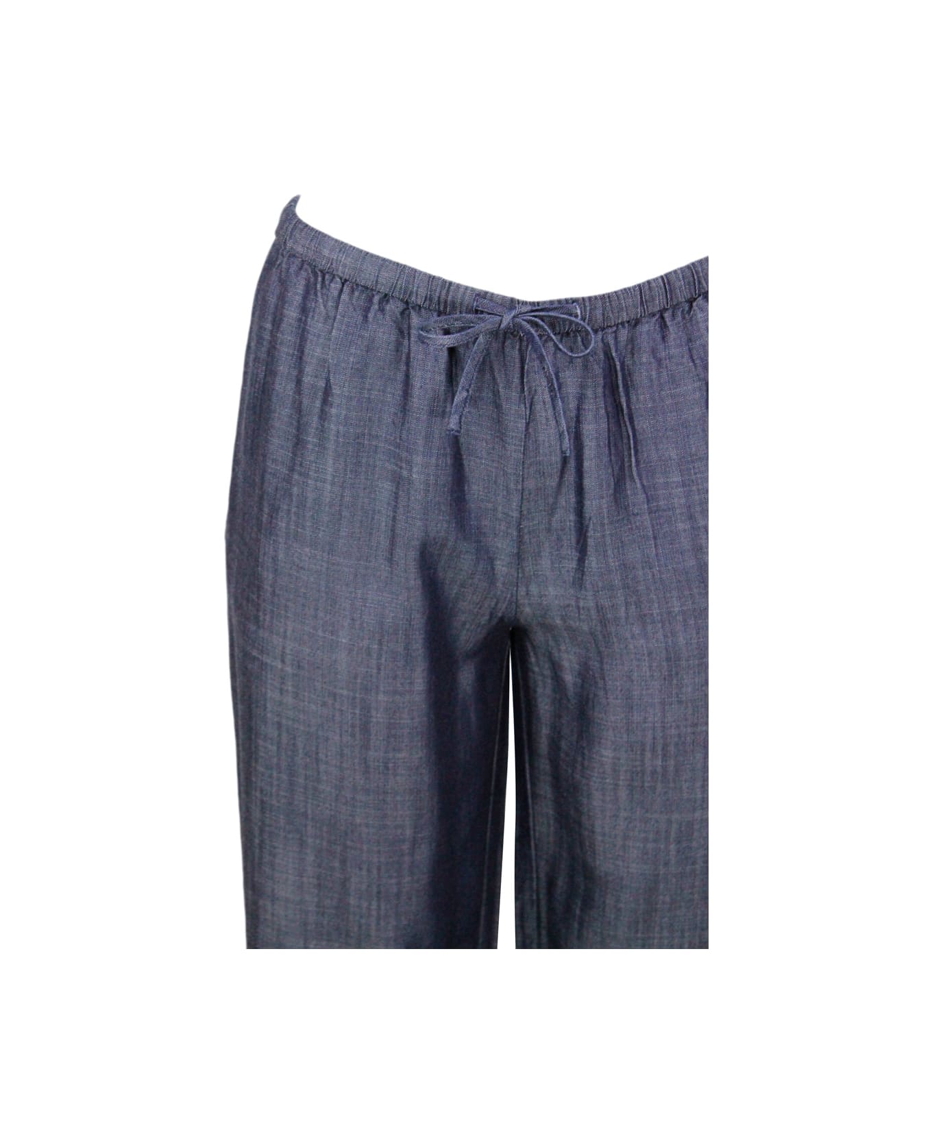 Armani Collezioni Wide-leg Jogging Trousers In Light Denim With Drawstring Waist - Denim Dark