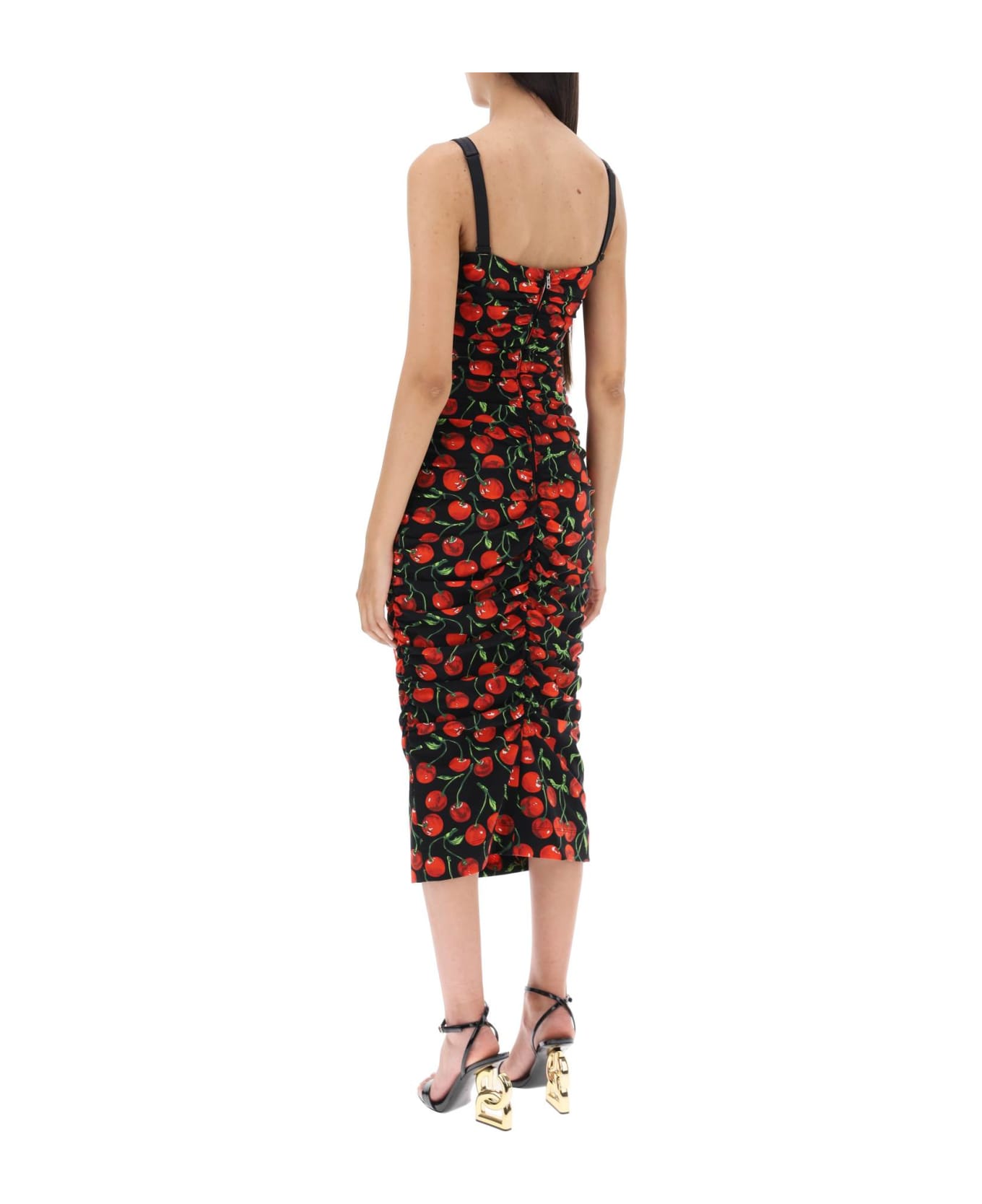 Dolce & Gabbana Cherry Print Jersey Midi Dress - Ciliegie Fdo Nero ワンピース＆ドレス
