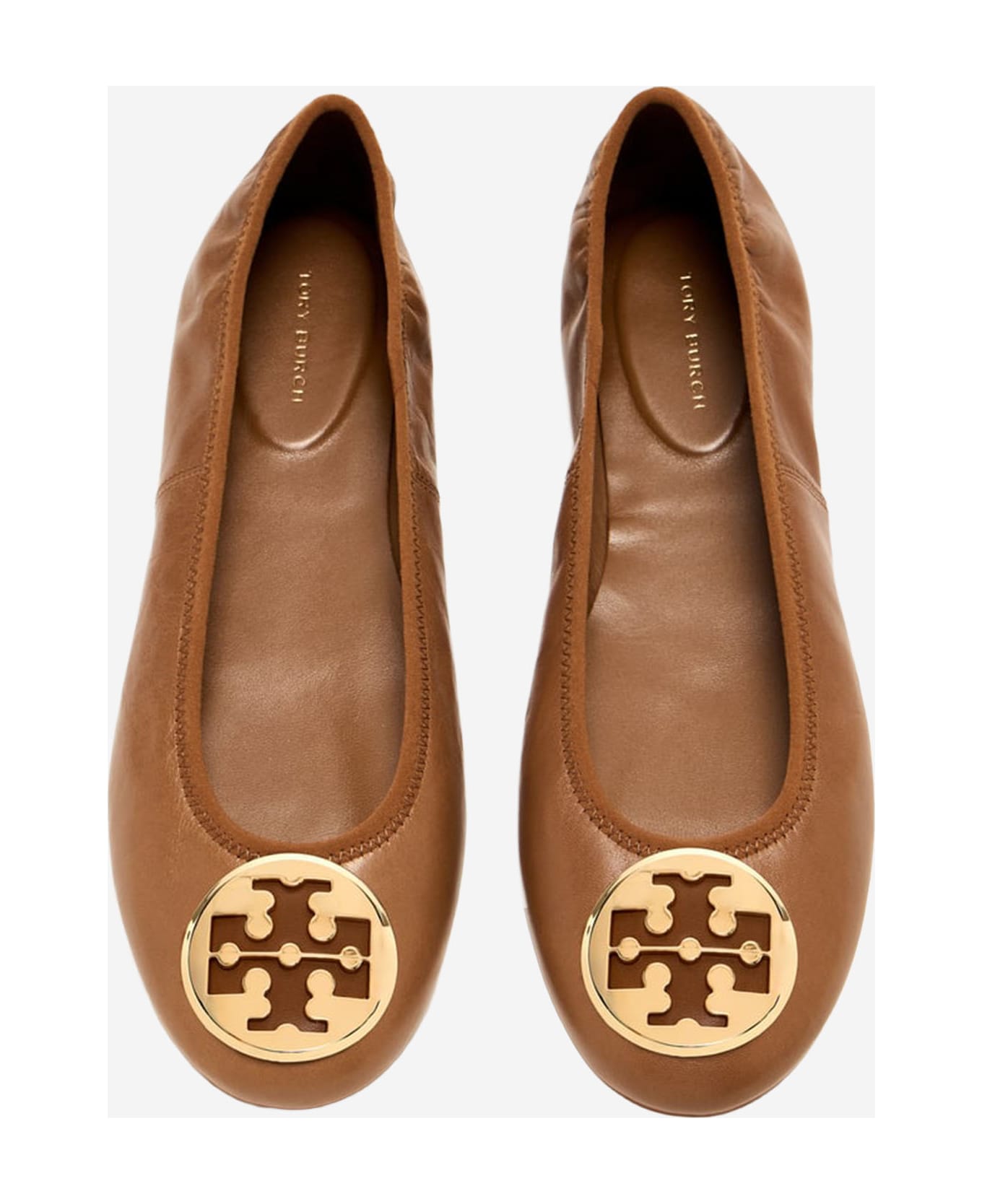 Tory Burch Reva Nappa Leather Ballerina Flats - Beige