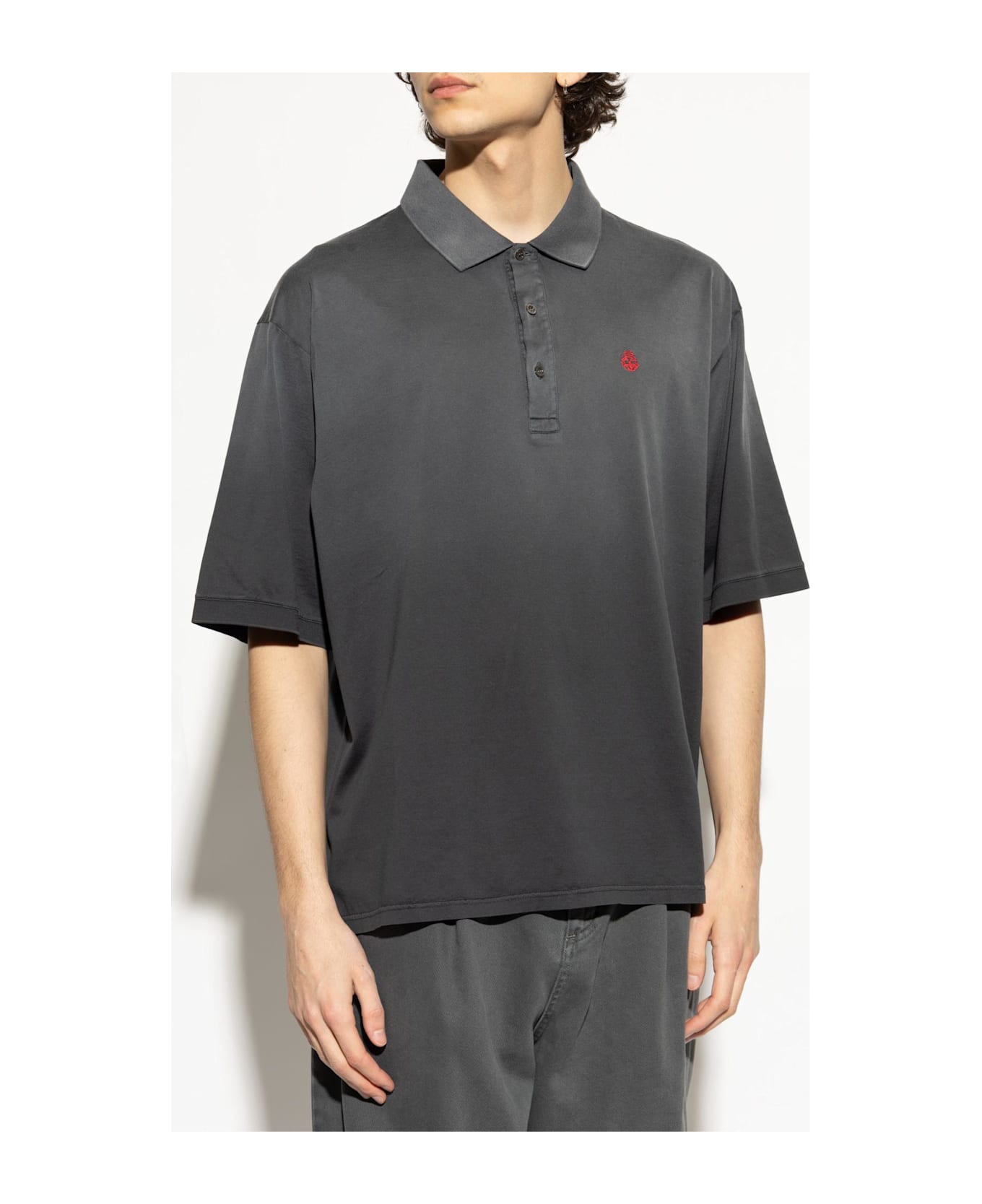 Alexander McQueen Cotton Polo With Embroidered Logo - Black