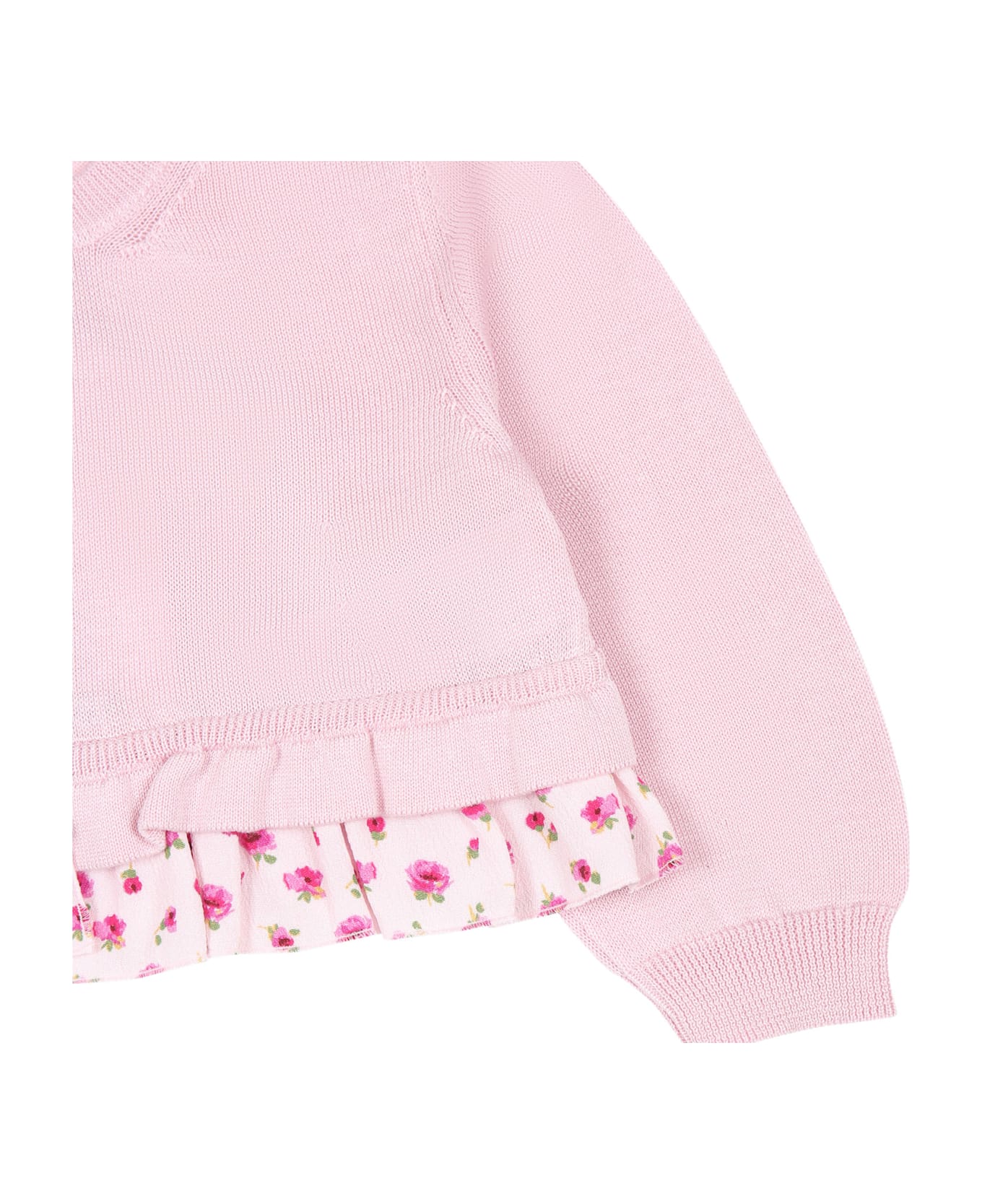 Simonetta Pink Cardigan For Baby Girl With Flowers Print - Pink