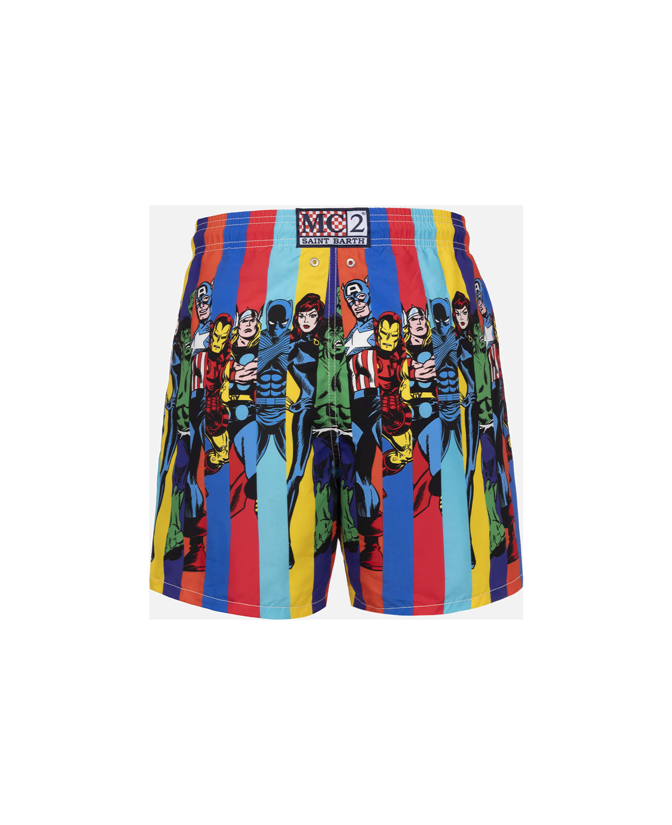 MC2 Saint Barth Man Mid-length Gustavia Swim-shorts With Marvel Characters Placed Print| Marvel Special Edition - WHITE