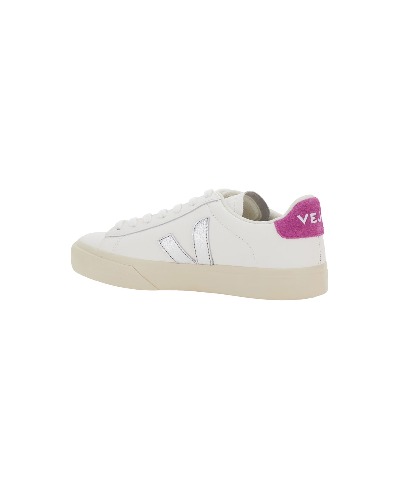 Veja 'campo' White Low Top Sneakers With Contrasting Heel With Logo Lettering And Logo Patch On The Side In Leather Unisex - White