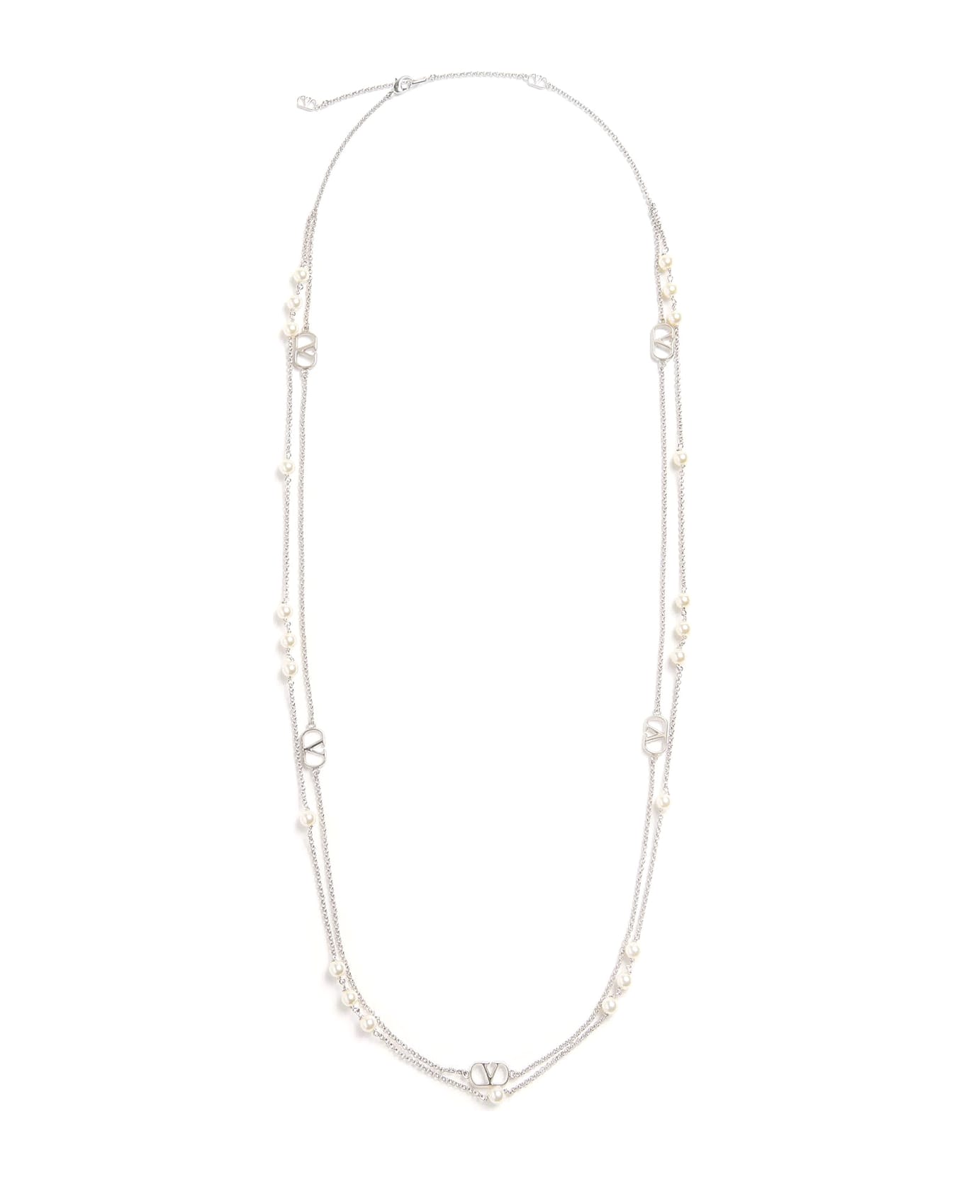 Valentino Garavani Vlogo Signature Metal And Pearls Necklace - Silver